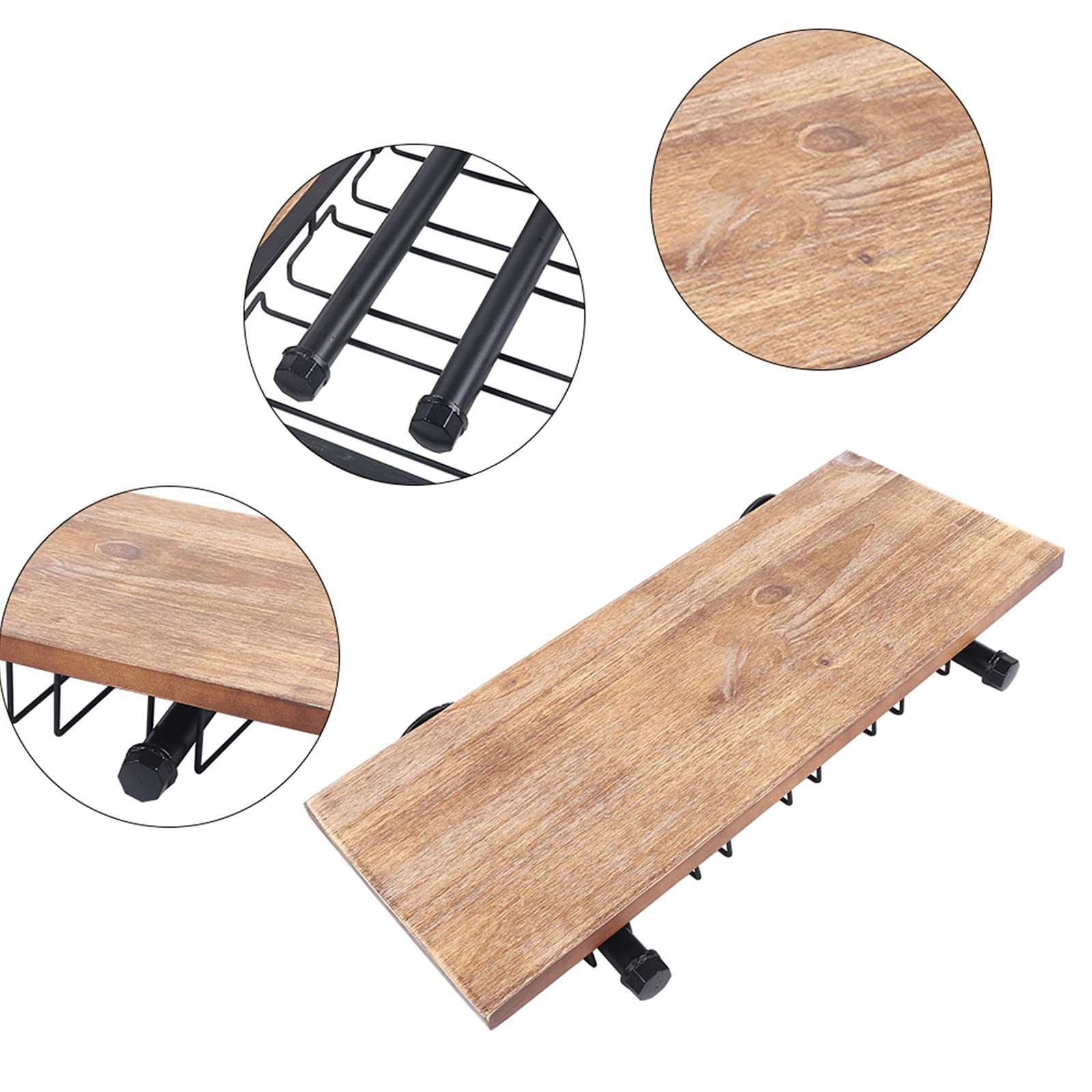 Lousriyy Étagère à Vin Murale Bois & Métal - 60 Cm - Rétro Avec Support à Verres - Porte-Bouteilles Cuisine/Salon