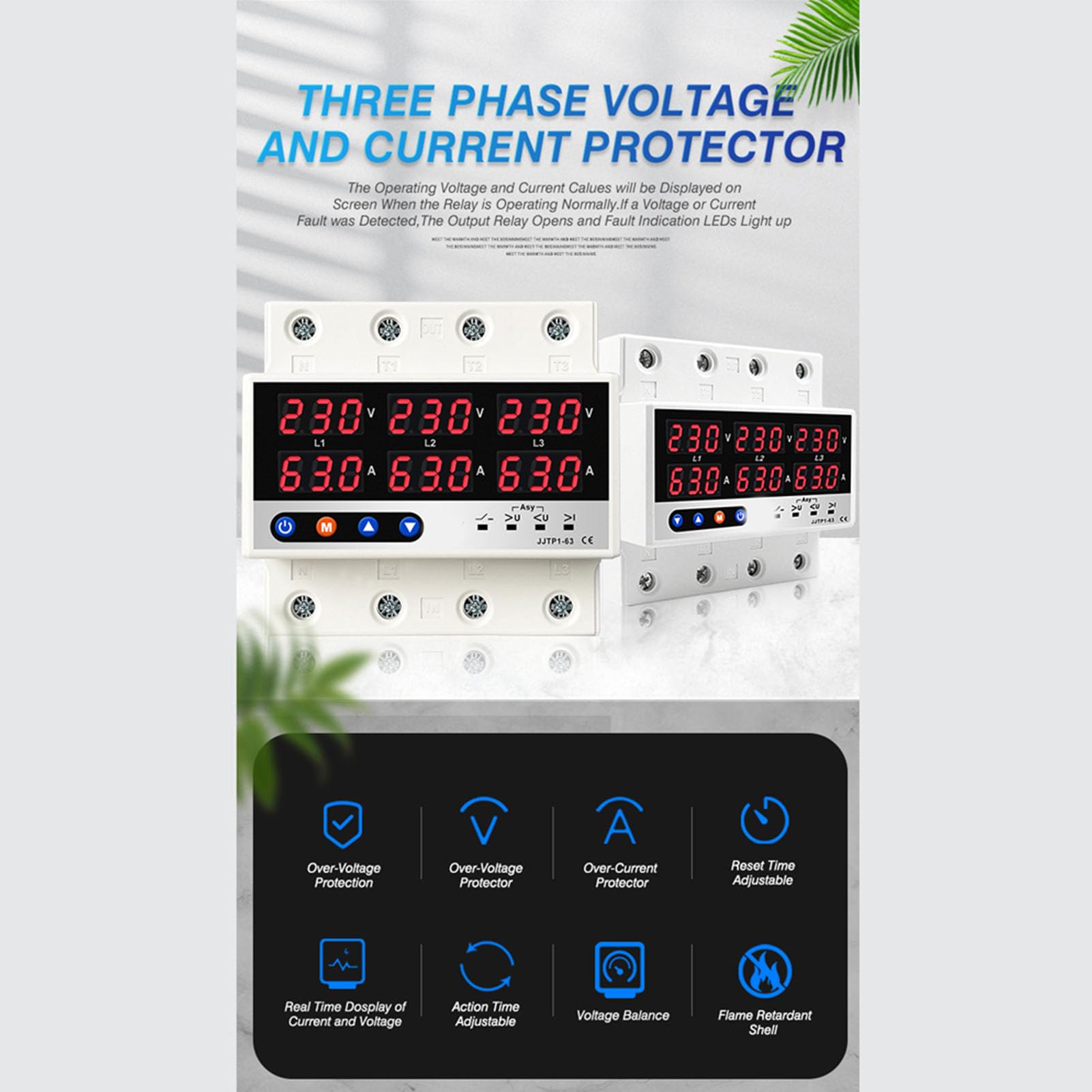 Display LCD Protezione auto reset Protezione da sovratensione e sottotensione Interruttore automatico limitatore di corrente per elettrodomestici, materiale plastico (220V 100A)