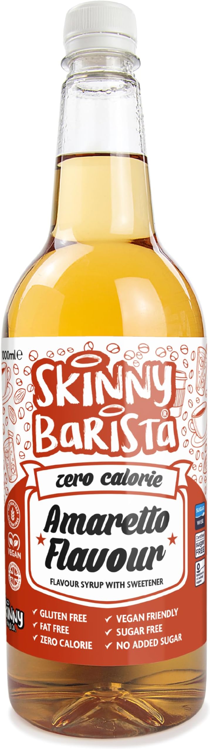 – Skinny Food Co Amaretto Coffee Syrup - Sugar Free 1L - Zero Calorie Coffee Syrup, Tea, Hot Chocolate, Fruit, Protein Drinks - Vegan-Friendly, Gluten-Free & Fat-Free