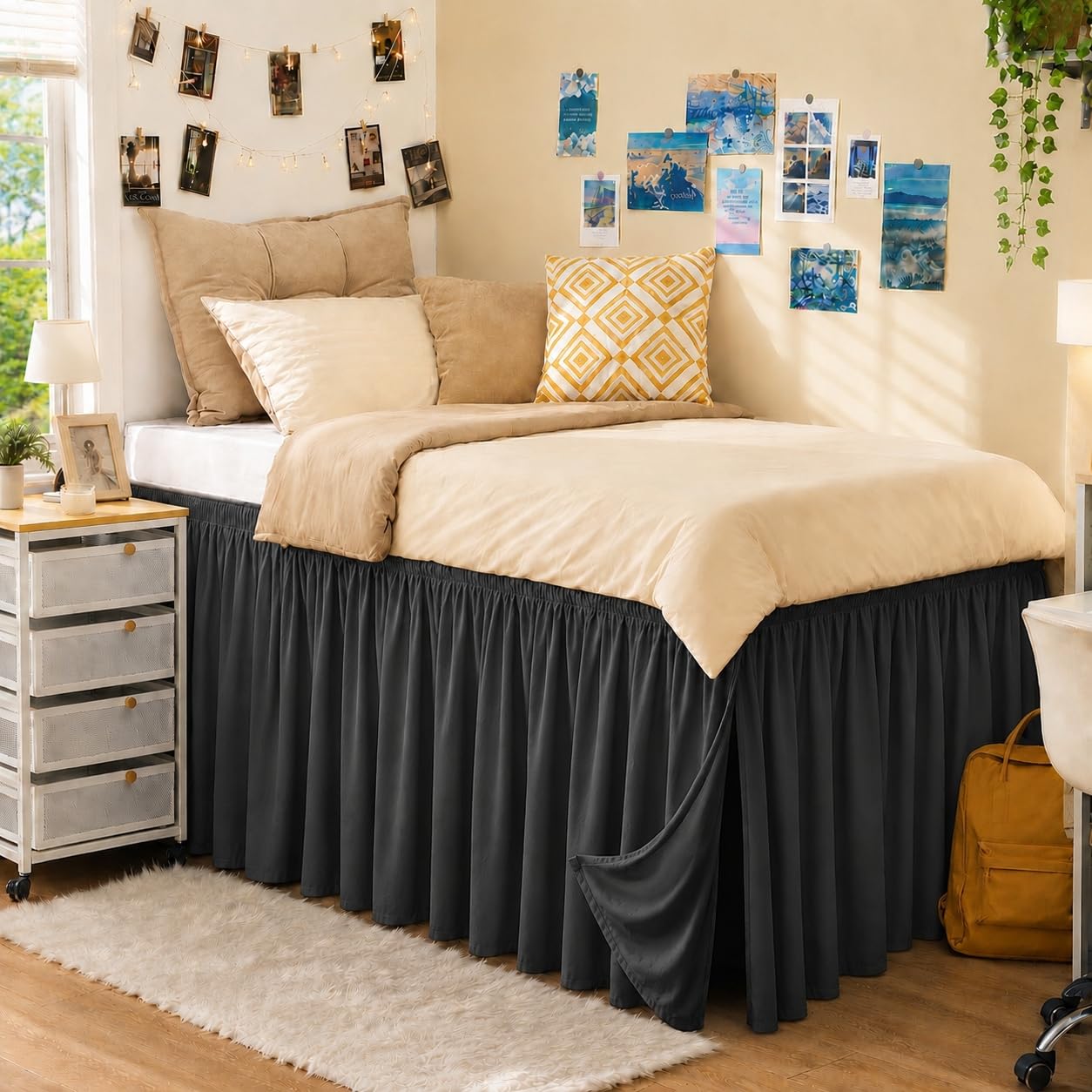Dorm Room Bed Skirt Twin XL 42" Drop, College Split Corner Bedskirt, Grey