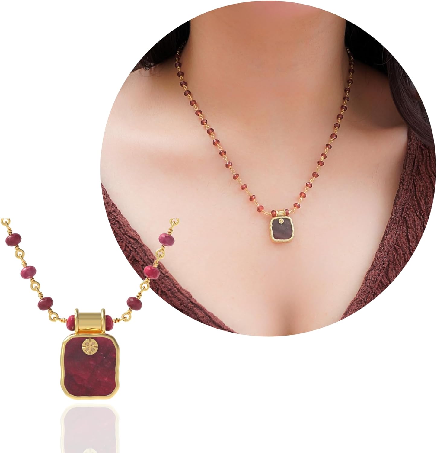 Sterlng Silver Necklace for Women, Square Premium Gold Beaded Necklaces - Tarnish Free 18K Gold Plated Certified S925 Classic Statement Necklace Gold Jewelry for Women - Mothers Day Gifts for Mom Wife