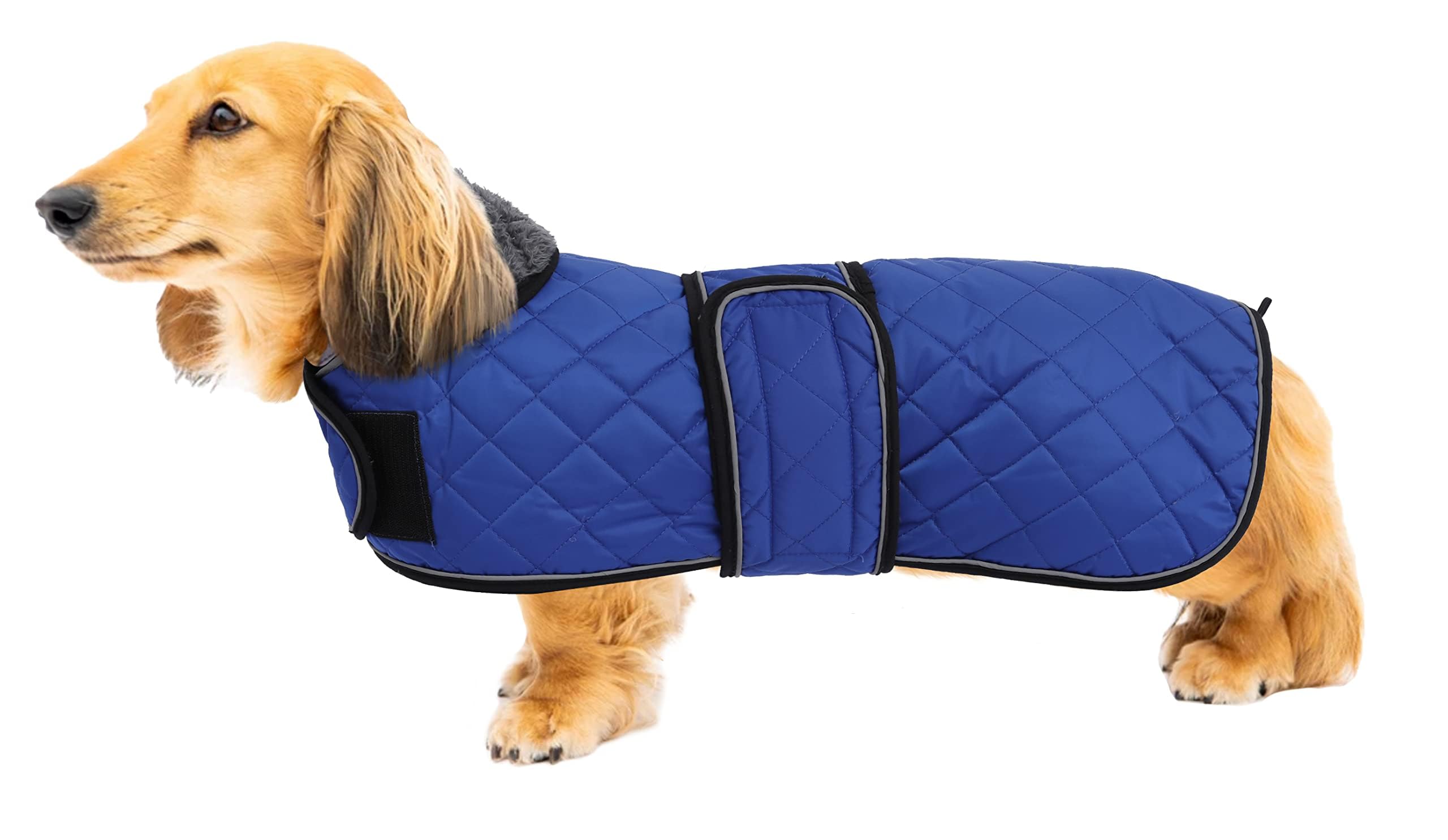 Geyecete Warm Thermal Quilted Dachshund Coat, Dog Winter Coat with Warm Fleece Lining, Outdoor Dog Apparel with Adjustable Bands for Medium, Large