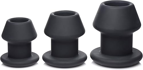 MASTER SERIES Juego de dilatador anal de silicona de 3 piezas con ojales huecos de alta calidad