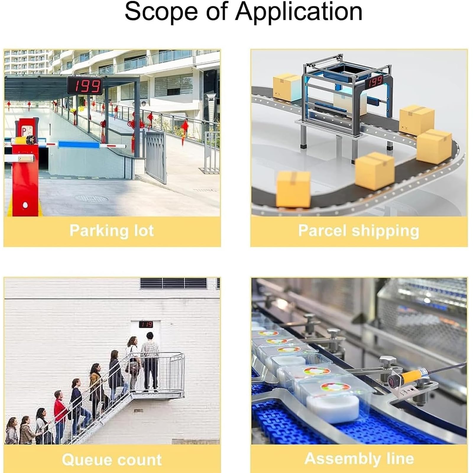 Compteur de convoyeur LED à 4 chiffres, affichage numérique avec télécommande, induction de 30 cm, mémoire de mise hors tension pour la production, l'emballage, le tri logistique