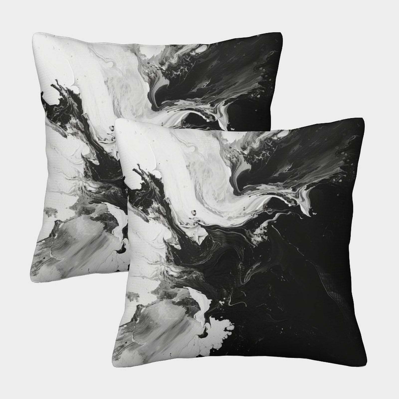 Abstract Art Square Pillow Covers Set of 2 Invisible Zipper Black And White Cushion Cover Pillow Cases for Living Room, Bedroom, Sofa 45x45cm