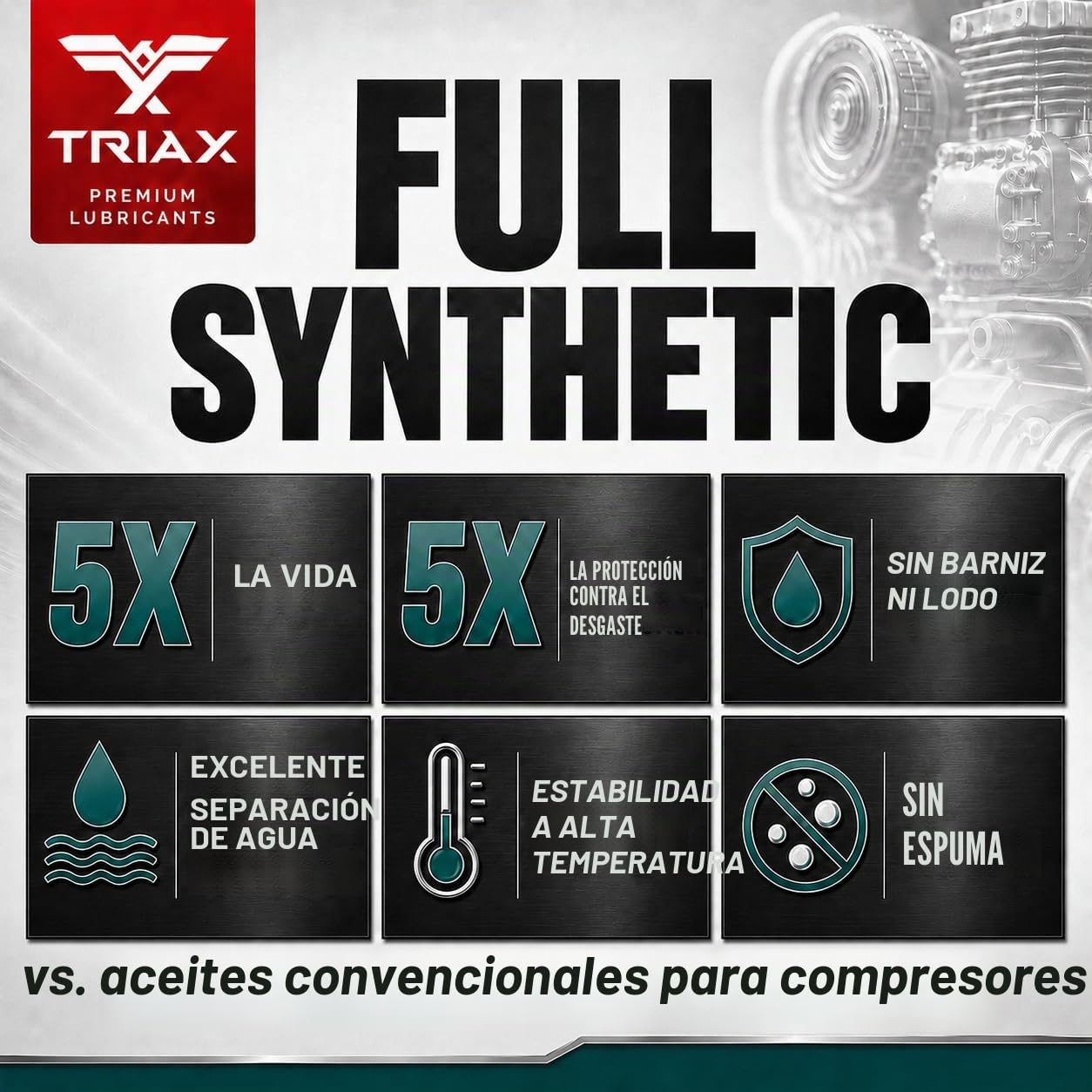 TRIAX Kompressor MV ISO 100 SAE 30 Aceite Compresor Aire Sintético - Para Compresores Rotativos Tornillo Paletas y Reciprocantes - Servicio Industrial Alta Temperatura
