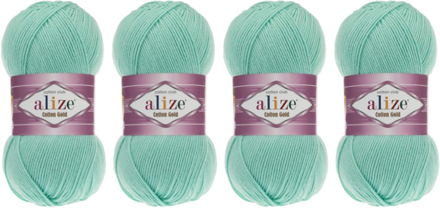 55% Cotton 45% Acrylic Yarn Alize Cotton Gold Thread Crochet Hand Knitting Art Lot of 4skn 400 gr 1444 yds (15-Water Green)