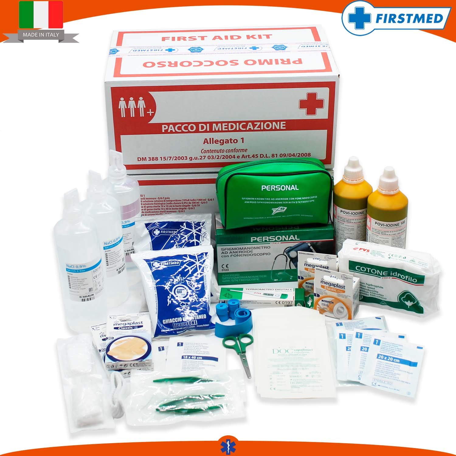 KIT REINTEGRO CASSETTA ARMADIETTO E VALIGETTA MEDICA PRIMO E PRONTO SOCCORSO ALL. 1 CAT. AB CON SFIGMO SI-KITAB
