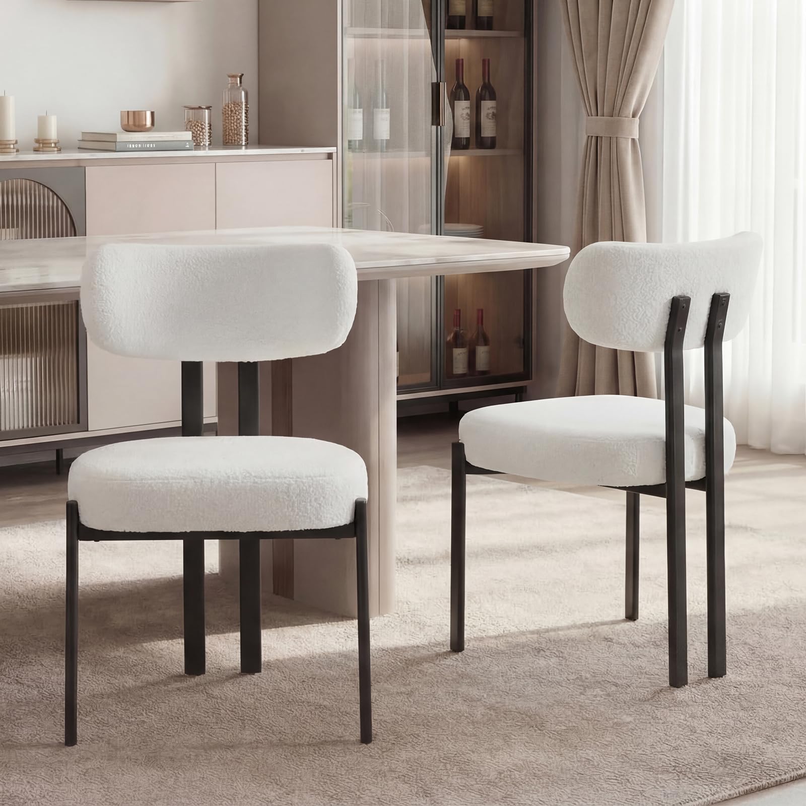 chairus Set di 2 Sedie da Cucina Sedie da Pranzo in Pelliccia, Bianca