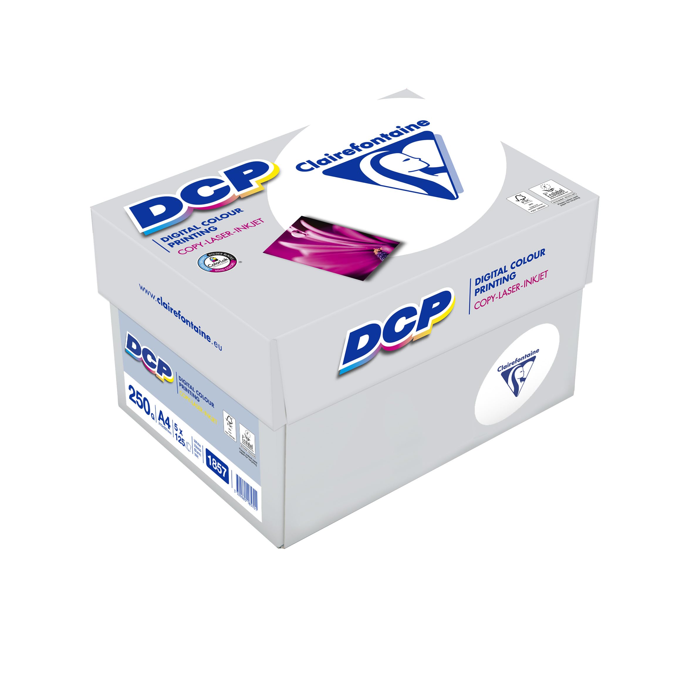 Clairefontaine 1857SC - Caja de papel Digital Color Printing contiene 5 packs. - A4, 250g/m2, Total de hojas por caja: 625 - Color: Blanco (170 CIE)