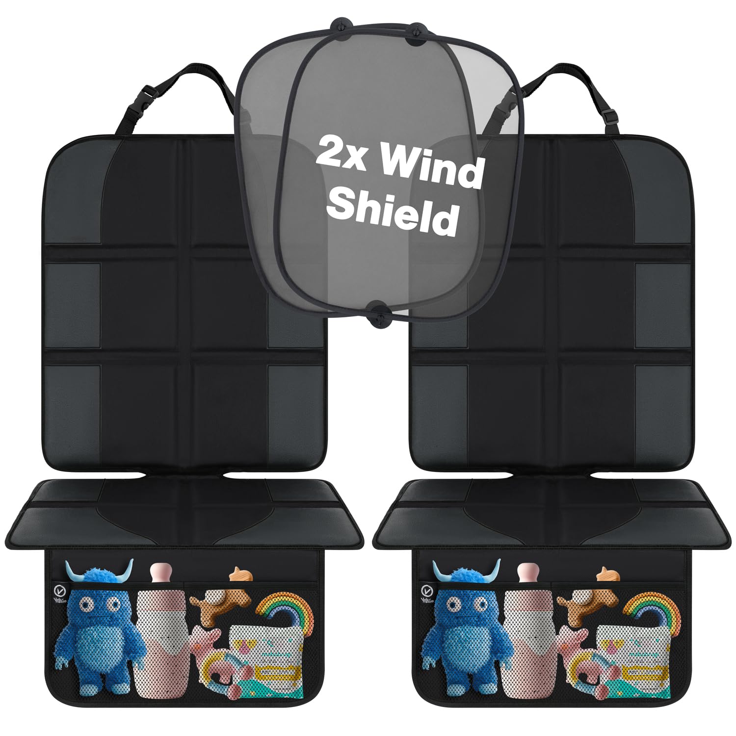 VolkGo Set of 2 Car Seat Protectors for Child Waterproof Car Seat with Car Window Shade - Car Seat Cover for Baby Carseat Durable Cover for Baby Carseats, Vehicle Seat Protector Under Baby Car Seat