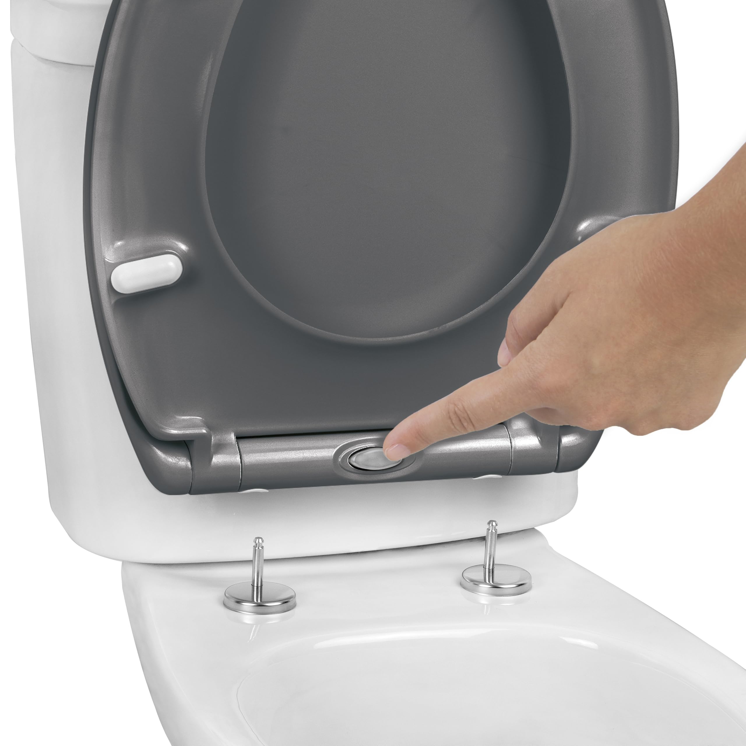TATAY Sedile WC Comfort Compatibile con Sanitari Ovali Montaggio Facile | Sedile WC Bagno | Superficie Antibatterica | Rimozione Rapida | Forma Ovale | Compatibile con Sanitari Ovali, Grigio Scuro