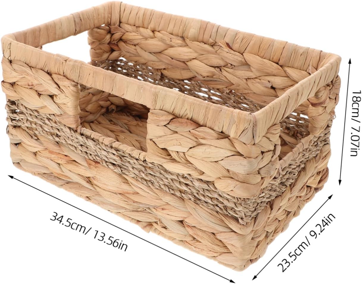 ABOOFAN Rustic round Straw Storage Basket with Handle, Portable and Ergonomic Design, for Picnic, Tabletop Use, Magazines, and Snack Organization
