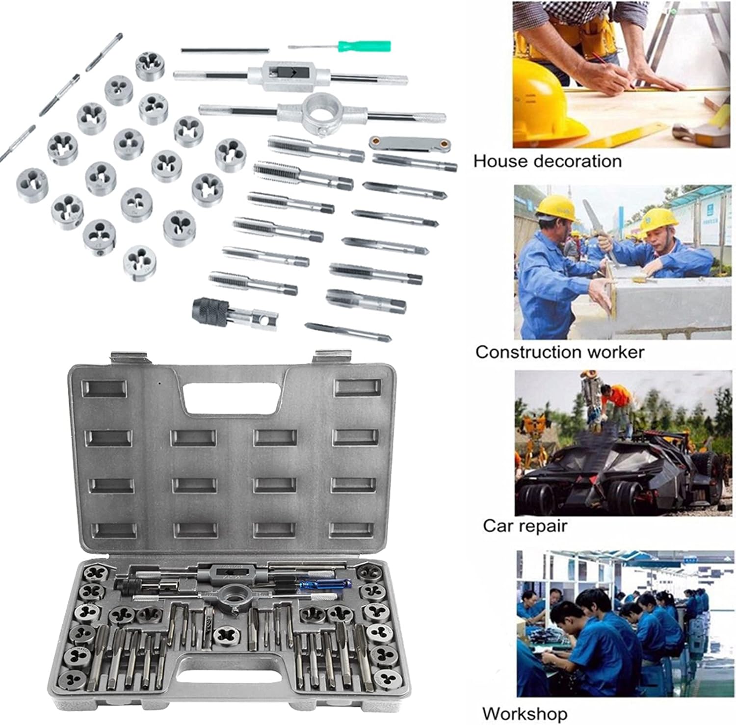 40PCS Tap and Die Set, Metric Size Standard M3 to M12, Threading Tool Set for Cutting External and Internal Threads with Adjustable Handles, Complete Accessories and Storage Case