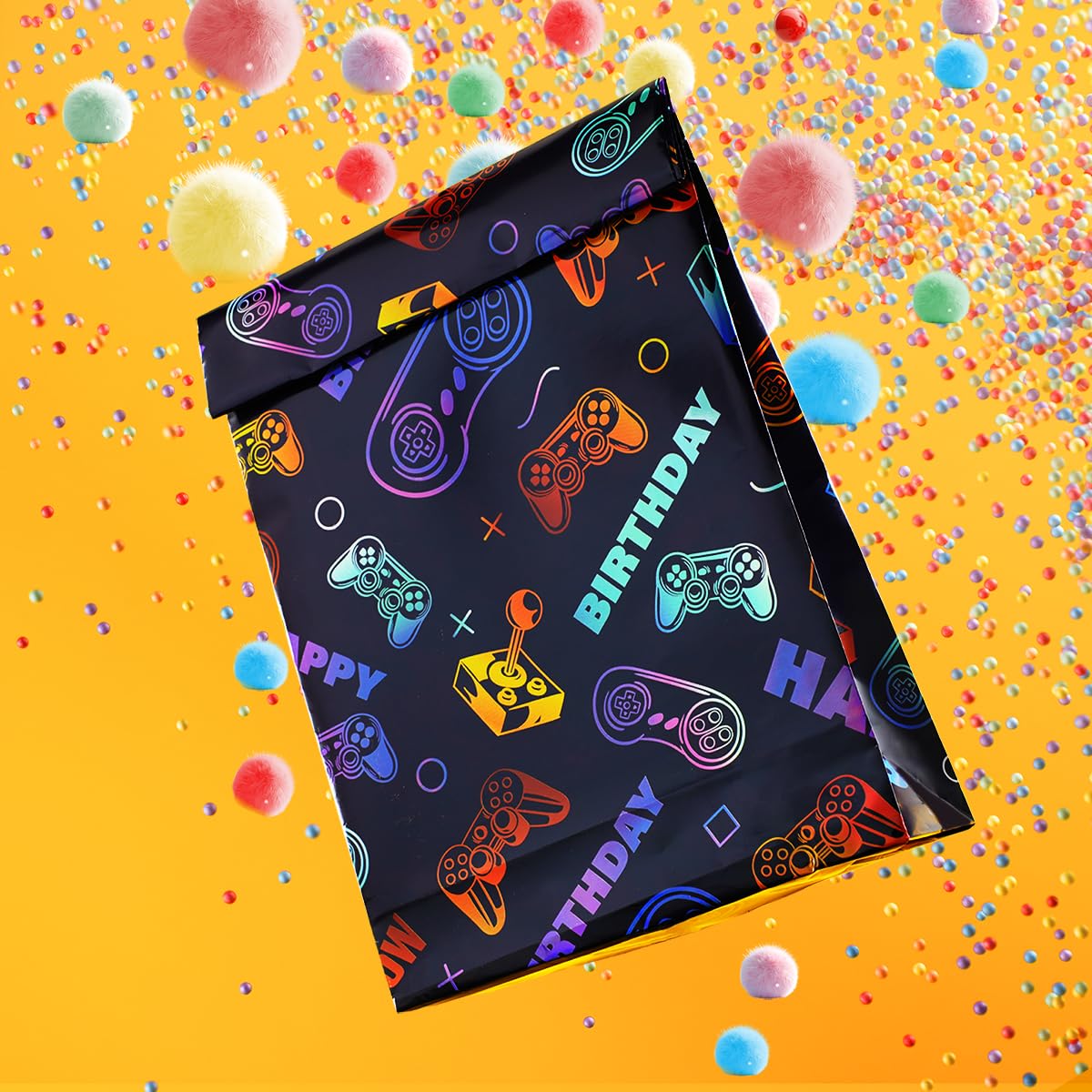 BIOBROWN Papel de regalo para juegos, 17 pulgadas x 33 pies, diseño colorido de videojuegos, papel de regalo para cumpleaños, fiestas, amantes de los juegos, vacaciones