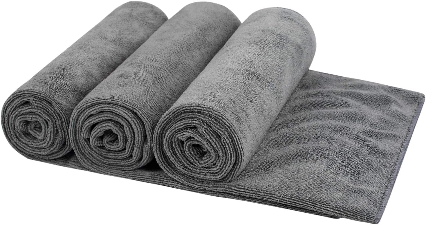 KLNYOO Sport Towel Travel Towel by 100% Microfiber Hand Towel Gym Towel Beach Towel - Ultra-Light & Fast Drying - Many Colors - Camping - Gym - Swim - Surf 3 Pack 16 Inch X 32 Inch Gray