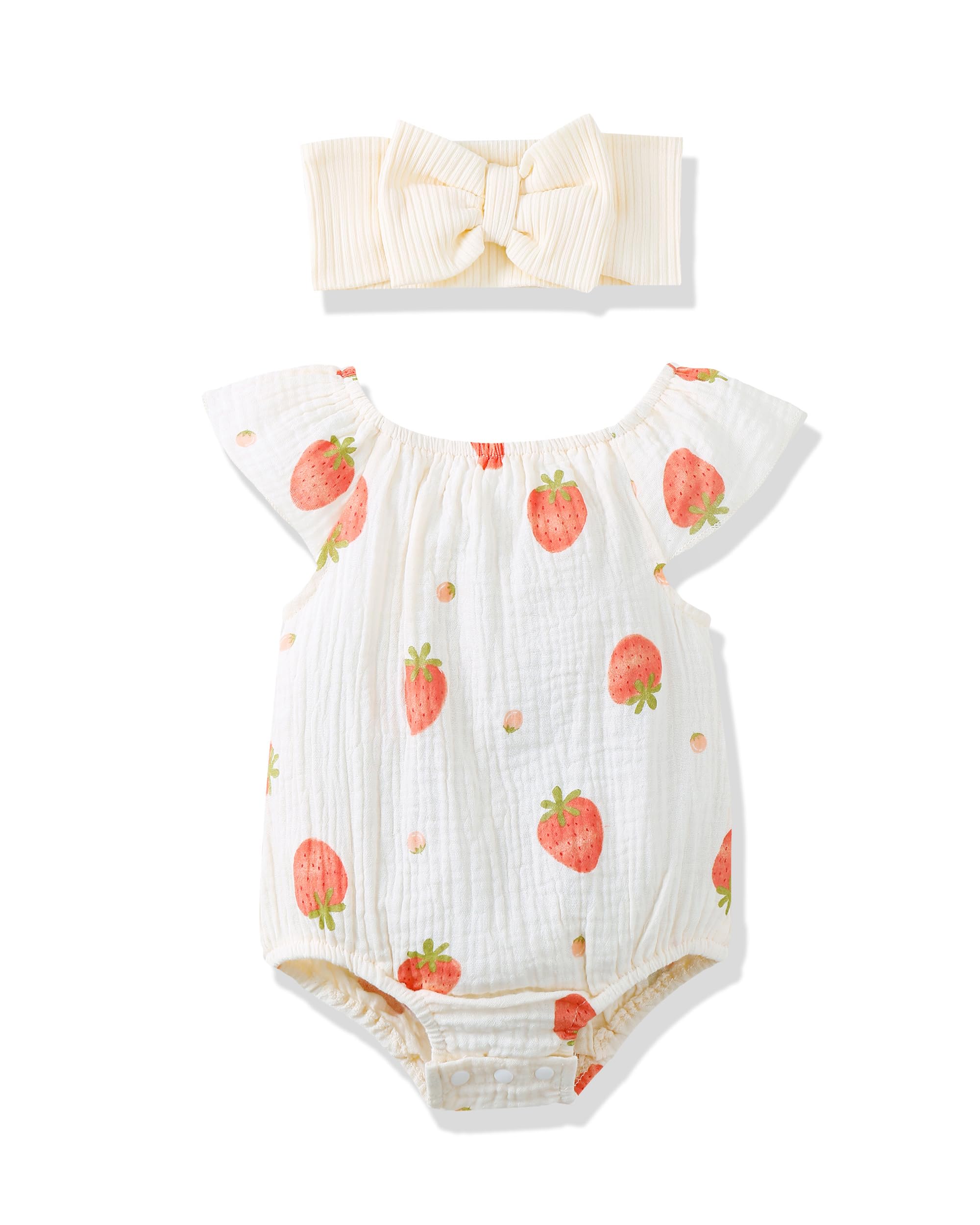 Renotemy Preemie Newborn Baby Girl Clothes Infant Cotton Linen Romper Summer Outfit for Girls Ruffle Sleeve Bodysuit Jumpsuit