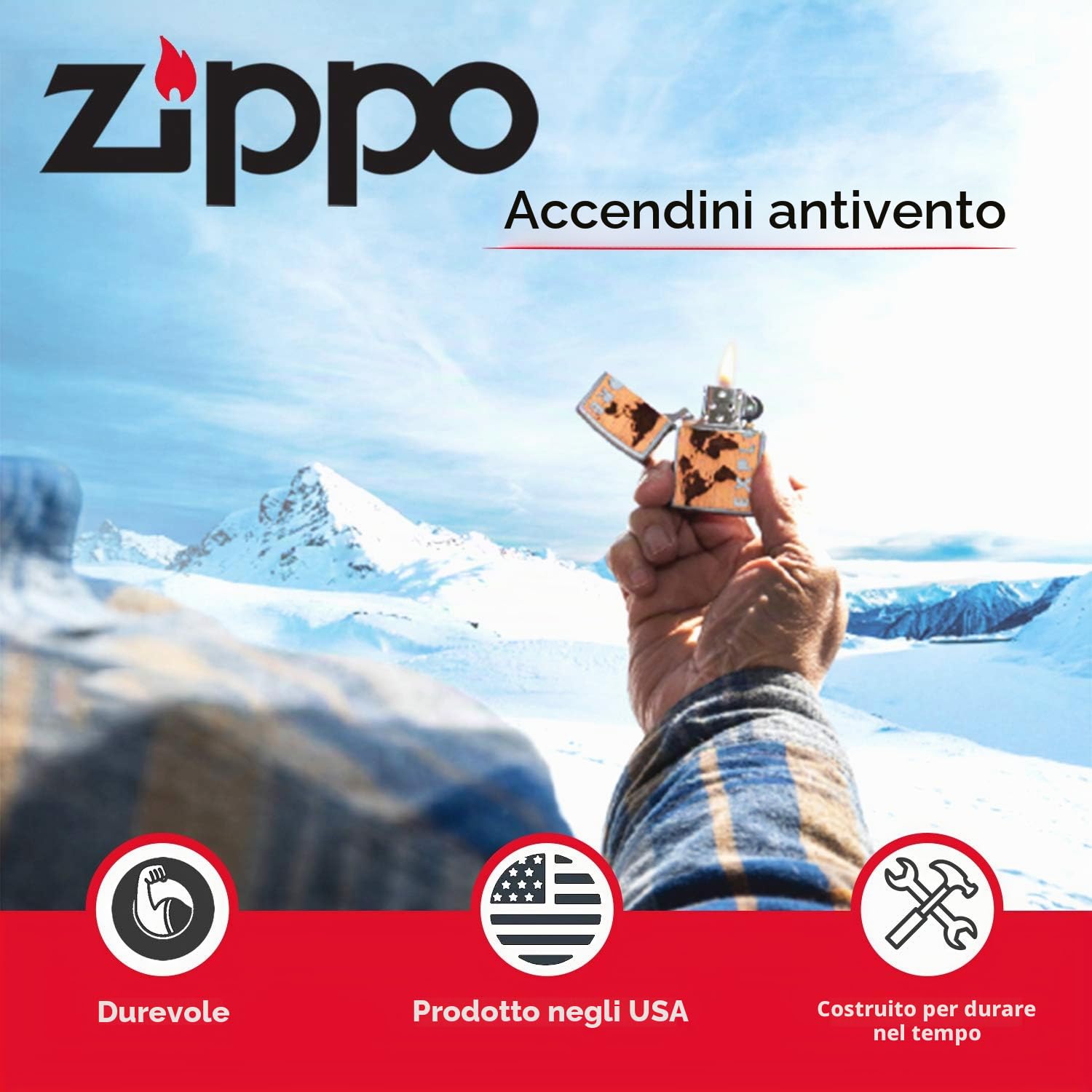 Zippo Accendino antivento | accendino Zippo a lunga durata in metallo | migliore con liquido per accendino Zippo | accendino ricaricabile|perfetto per sigarette, sigari, candele, accendini tascabili, emblema da parete Zippo