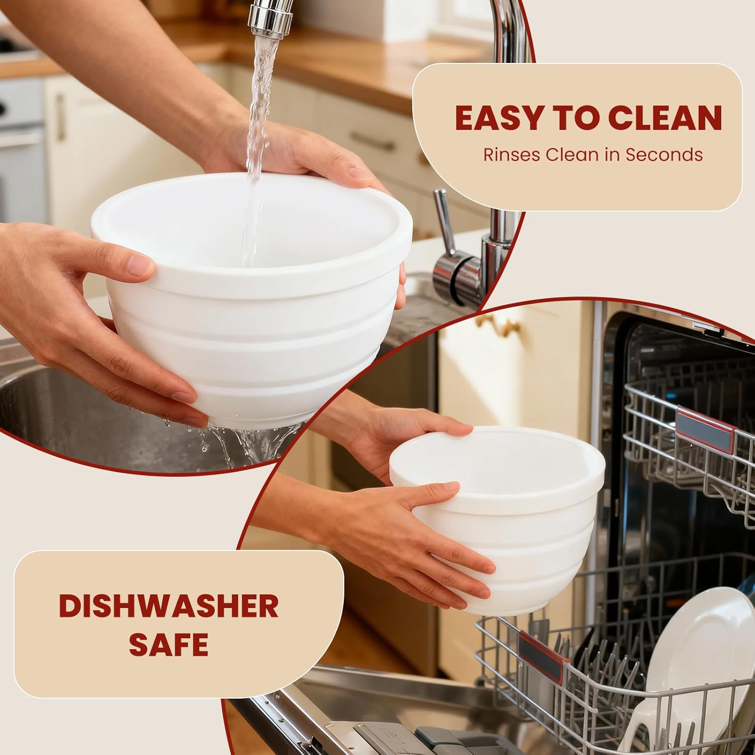 [3-Pack] Collapsible Silicone Mixing Bowl Liners Compatible with KitchenAid 5 Qt Tilt-Head Mixers - Includes 3 Liners & 3 Lids - Foldable Space Saving, Microwave & Dishwasher Safe Accessories