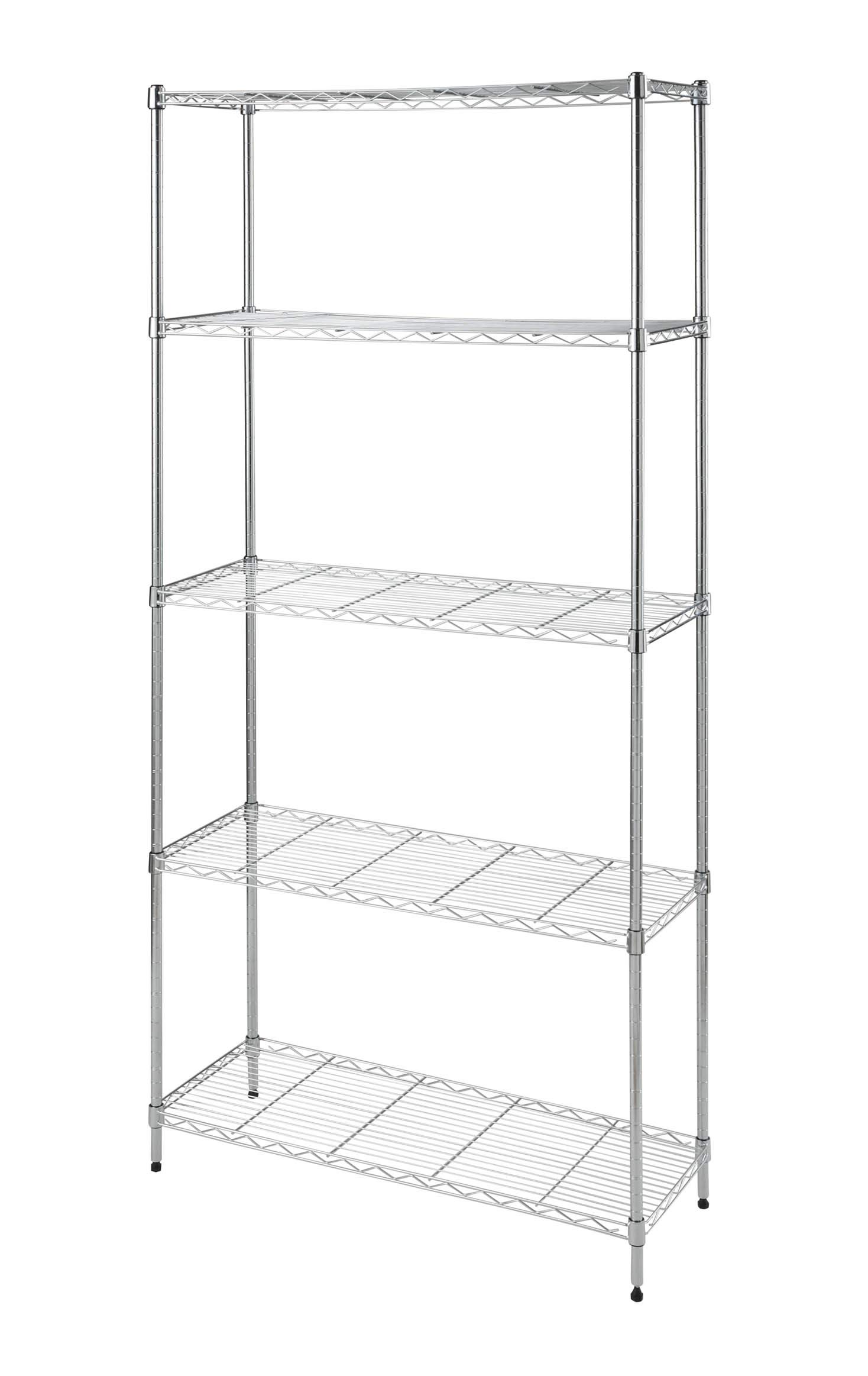 CamelTough Wire Rack 5 Shelf Adjustable Storage Rack, Heavy Duty Shelving Unit for Pantry, Laundry, Bathroom, Kitchen, Garage Closet Organization, 600Lbs Capacity, Chrome, 90L X 35W X 180H cm