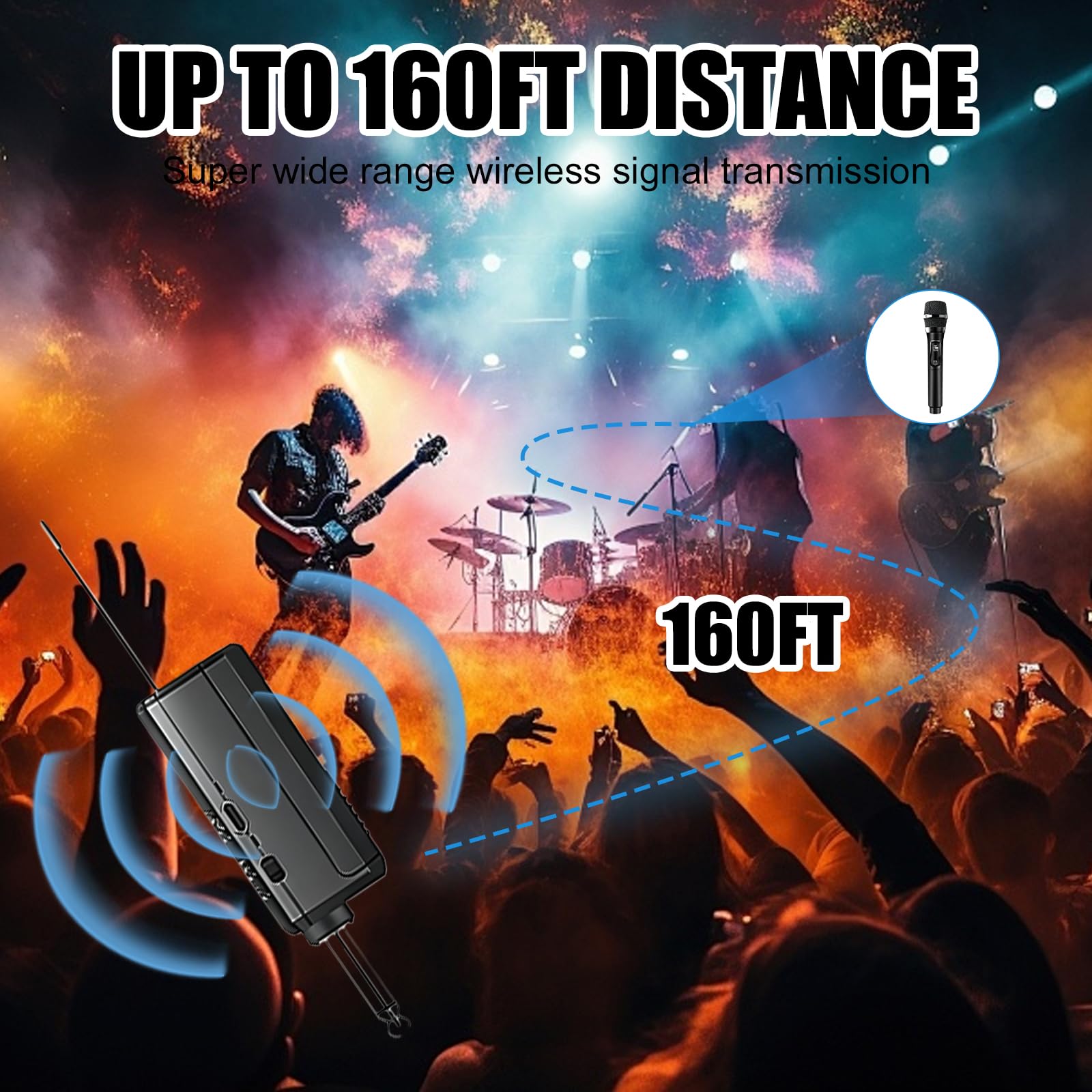 Microphone Sans Fil, Double Microphone Karaoké, Double Portable Micros Dynamiques Avec Récepteur, Microphones A Main Sans Fil Rechargeable Pour Églises, Mariages, Karaoké, Chants, Fêtes, Soirées, Dj