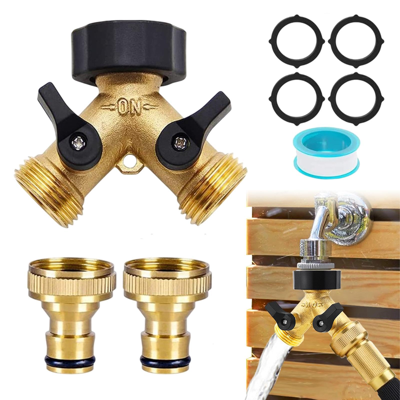 Répartiteur Robinet 2 Voies Ilauke - Laiton - 3/4 Pouces - Pour Machine à Laver Et Arrosage