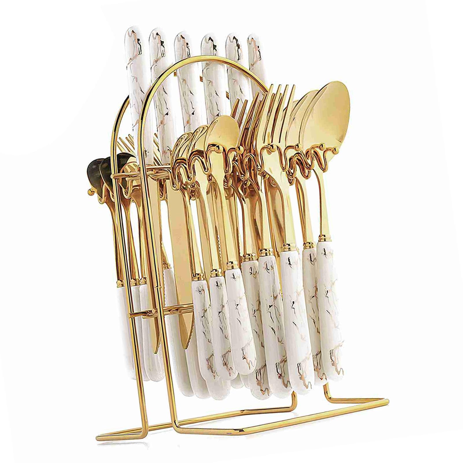Generic Juego de Cubiertos de Acero Inoxidable Dorado, Cubiertos Pulidos con Espejo de 24 Piezas con Diseño Ergonómico para Eventos de Banquetes