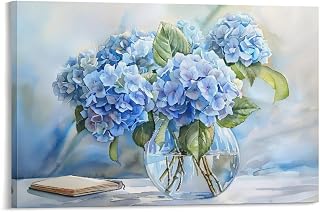 generic Hydrangea Blue Vintage Flower Canvas Printing Country Style Gifts Canvas Painting Poster Wall Art Decorative Picture Prints Modern Decor Framed-unframed 12x18inch(30x45cm)