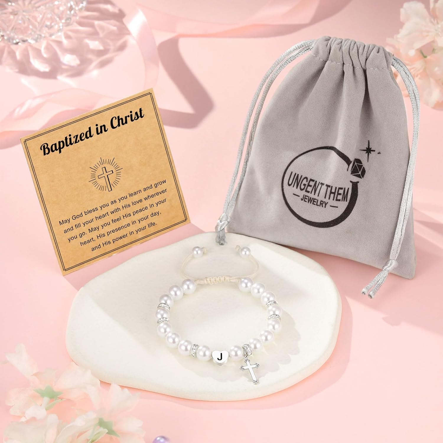 UNGENT THEM Initial Heart Cross Charm Bracelet for Girls, Baptism First Communion Easter Confirmation Gifts for Girls Teens - Image 6