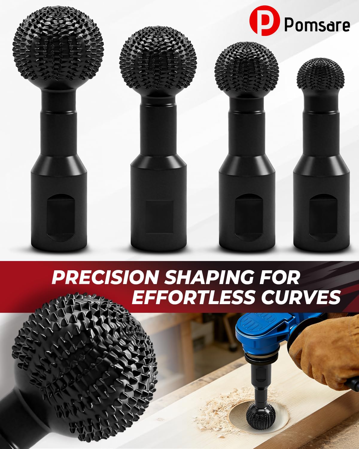 Pomsare Rotary Burr Set - 4 Sphere Burrs for Angle Grinders -2