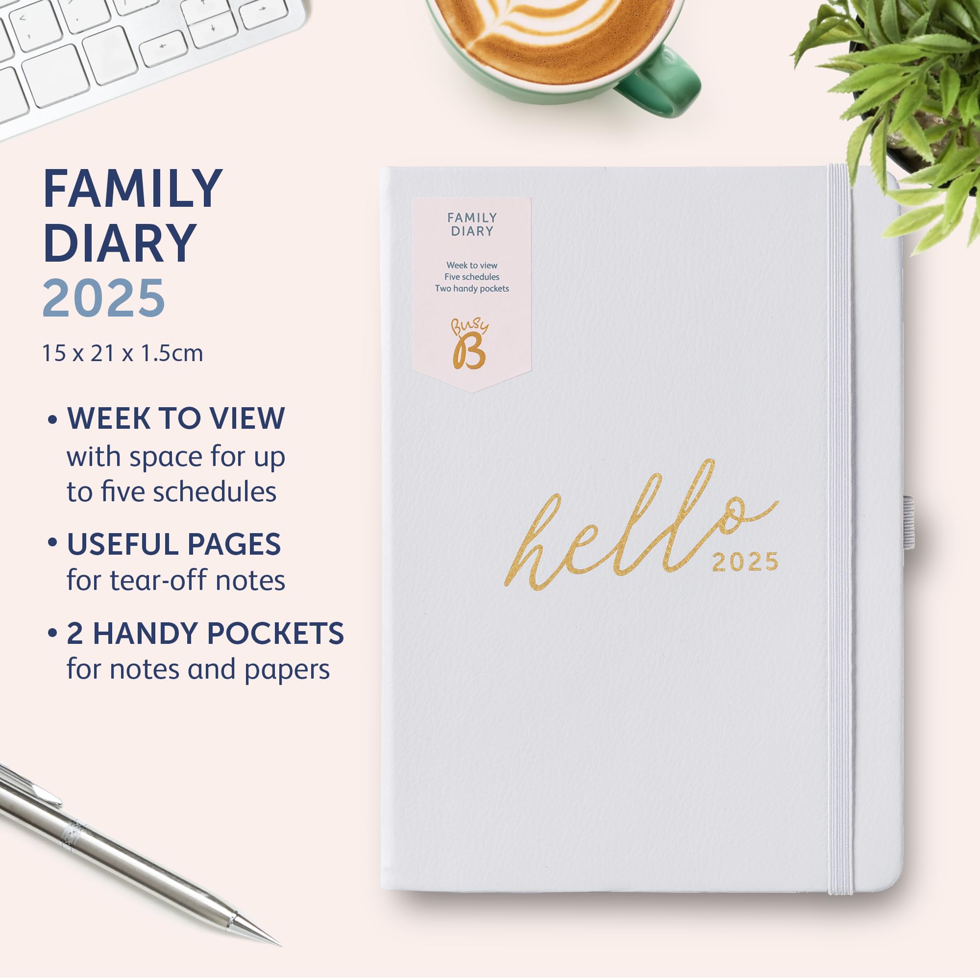 Busy B 2025 A5 Family Diary, Weekly Planner with 5 Schedules, Light Lilac Faux Leather Cover & Gold Foil - Image 2