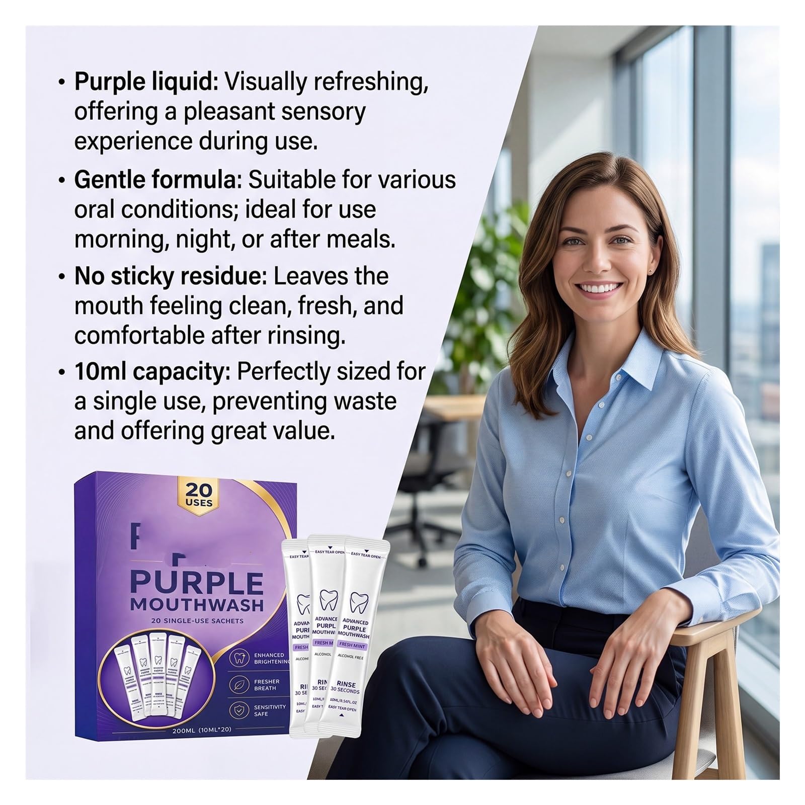 Purple Fresh Breath Mundwasser 200 ml (20 Streifen) | Langanhaltend frischer Atem(2pcs)