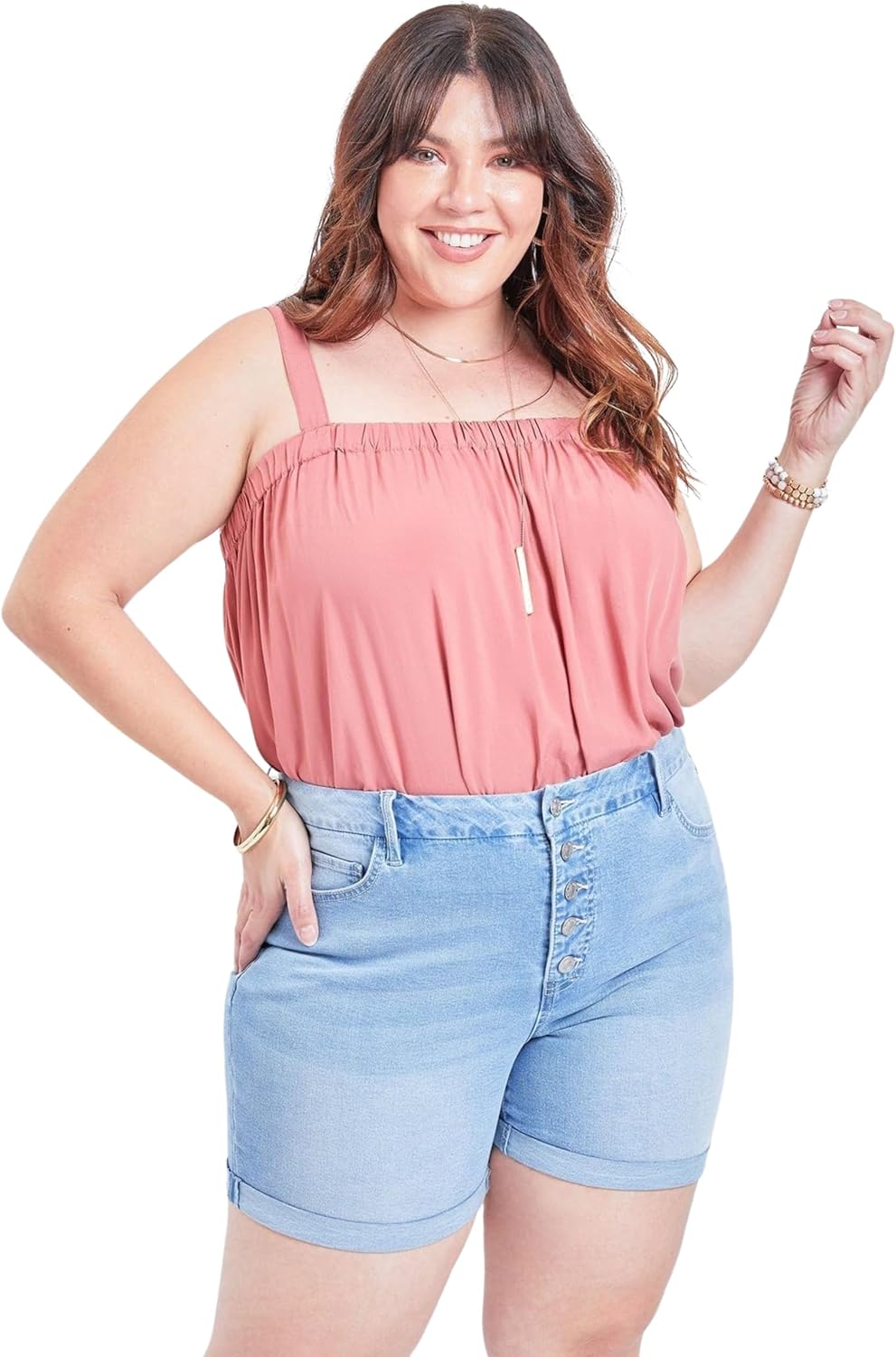 Royalty for Me Women's Plus Size High Rise Curvy Exposed Button Fly Cuffed Shorts - Image 4