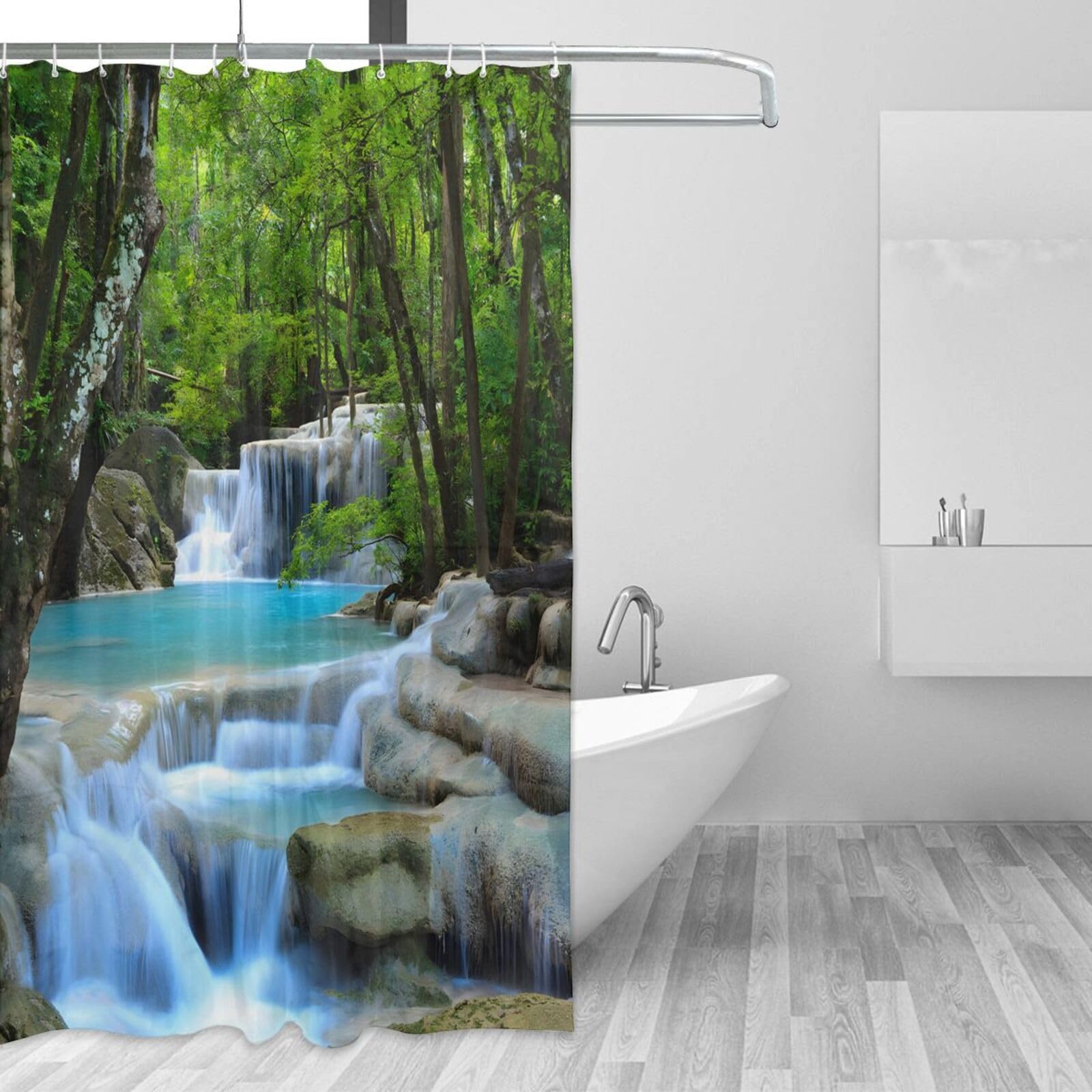 YUAOEUR 3D Garden Shower Curtain 60x72 Inch Picture Outdoor Garden Green Trees Bathroom Personalized Decor Fabric with Hook - Image 4