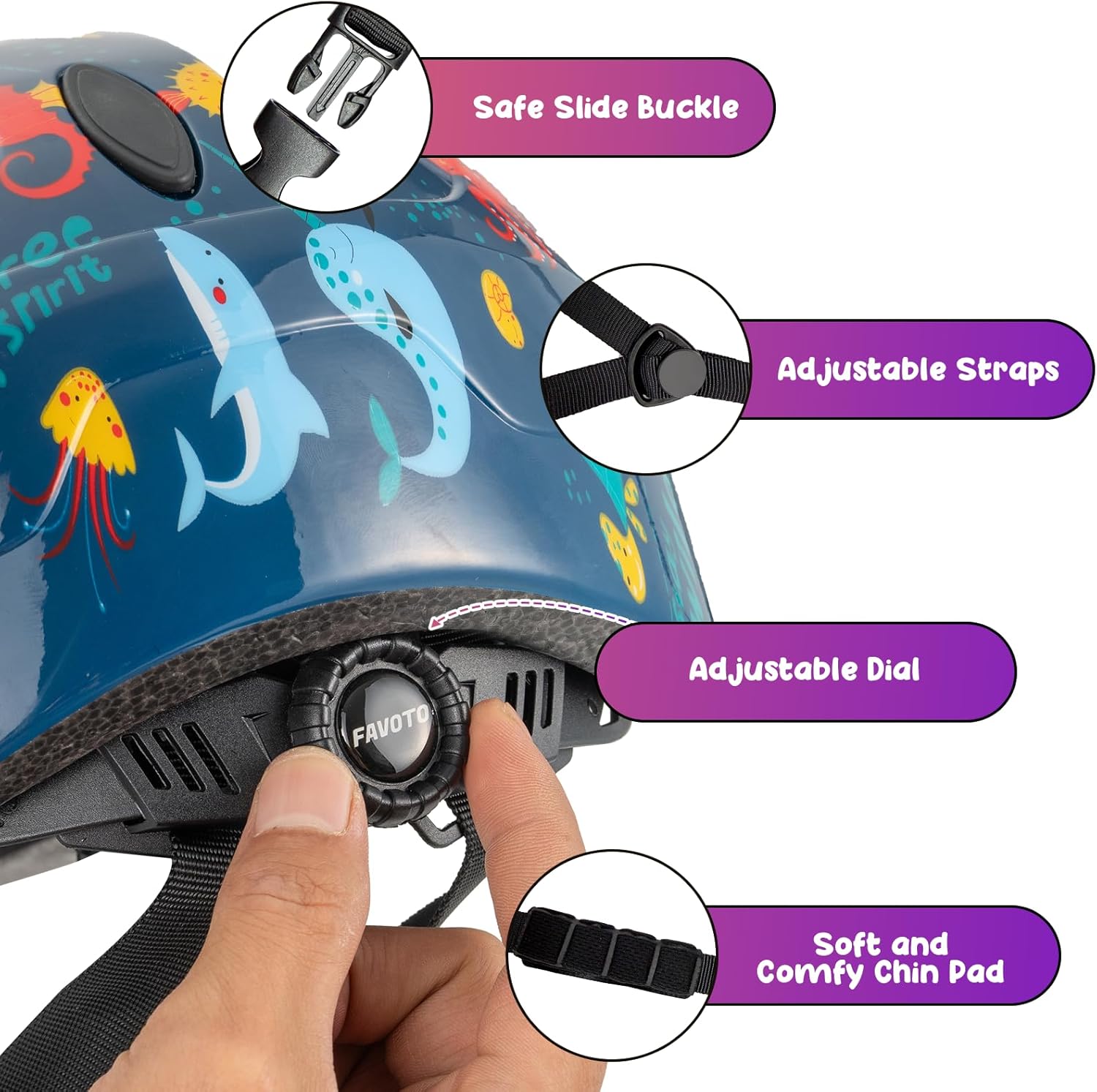 Favoto Kids Children Bike Helmet - CPSC Certified Lightweight Adjustable Toddler Bike Helmet for Boys Ages 5 and up Size S (18.9-20.5 inches) Blue Monster Design for Scooter Cycling and Outdoor