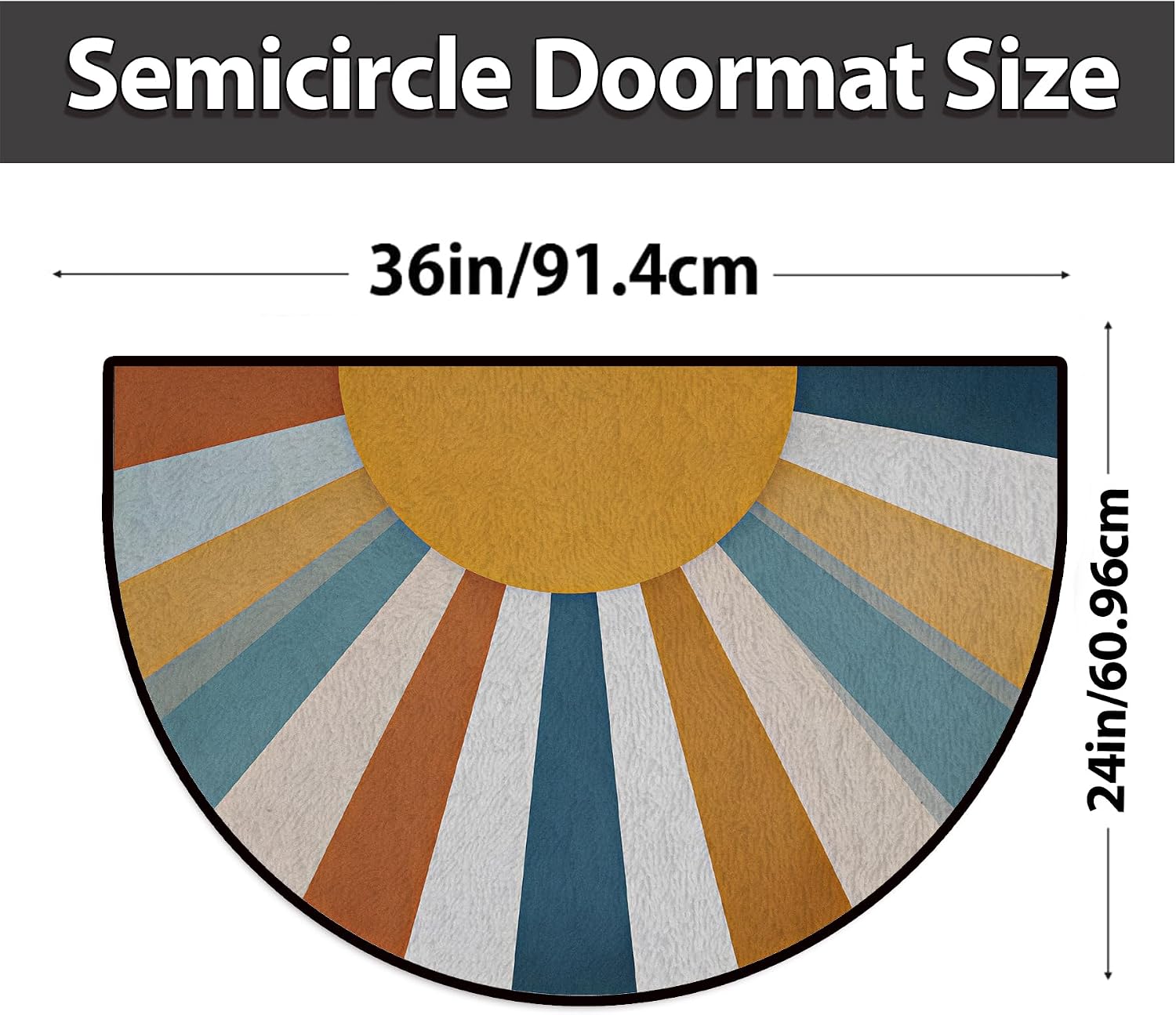 NYZE Semi Circle Door Mat Half Round Welcome Mat Non Slip Low-Pile Absorbent Half Circle Entryway Rug for Bathroom Bedroom Laundry Room 24"×36" (Sunburst, 24"×36")