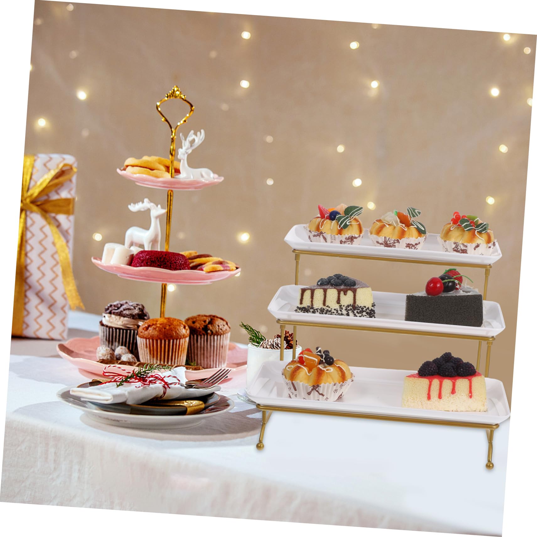 Mobestech Alzata da Portata per Buffet Supporto per Torta in Plastica Bianca Vassoi da Portata per Feste e Esposizione di Cibo Piatto di Frutta per Tavolo da Dessert