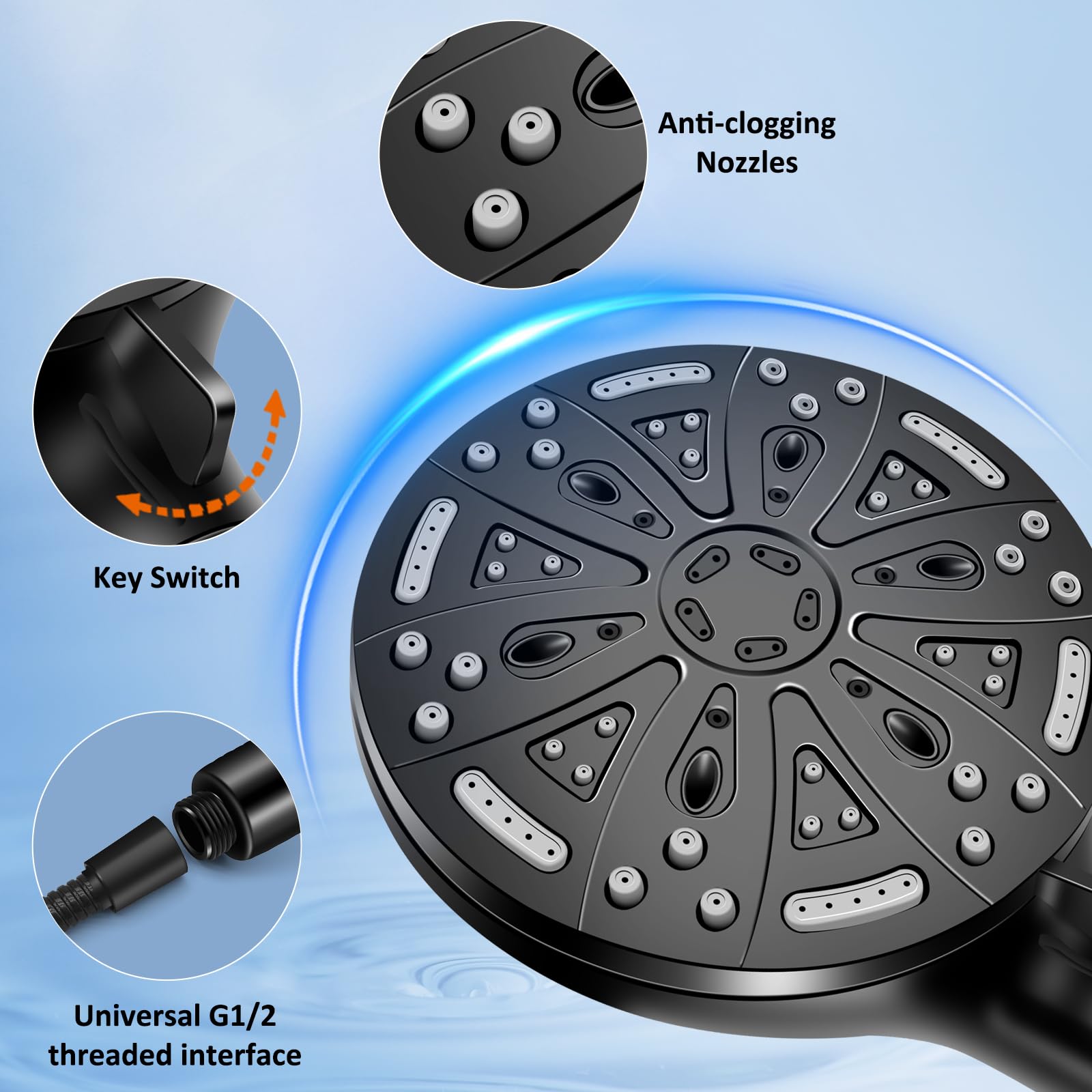 Soffione Doccia Anticalcare,Soffione Doccia con Filtro a 15 Fasi, 8+2 Modalità di Spruzzo Soffione Doccia ad Alta Pressione e Risparmio Idrico, Doccia Soffione con Doccetta (nero) - 5