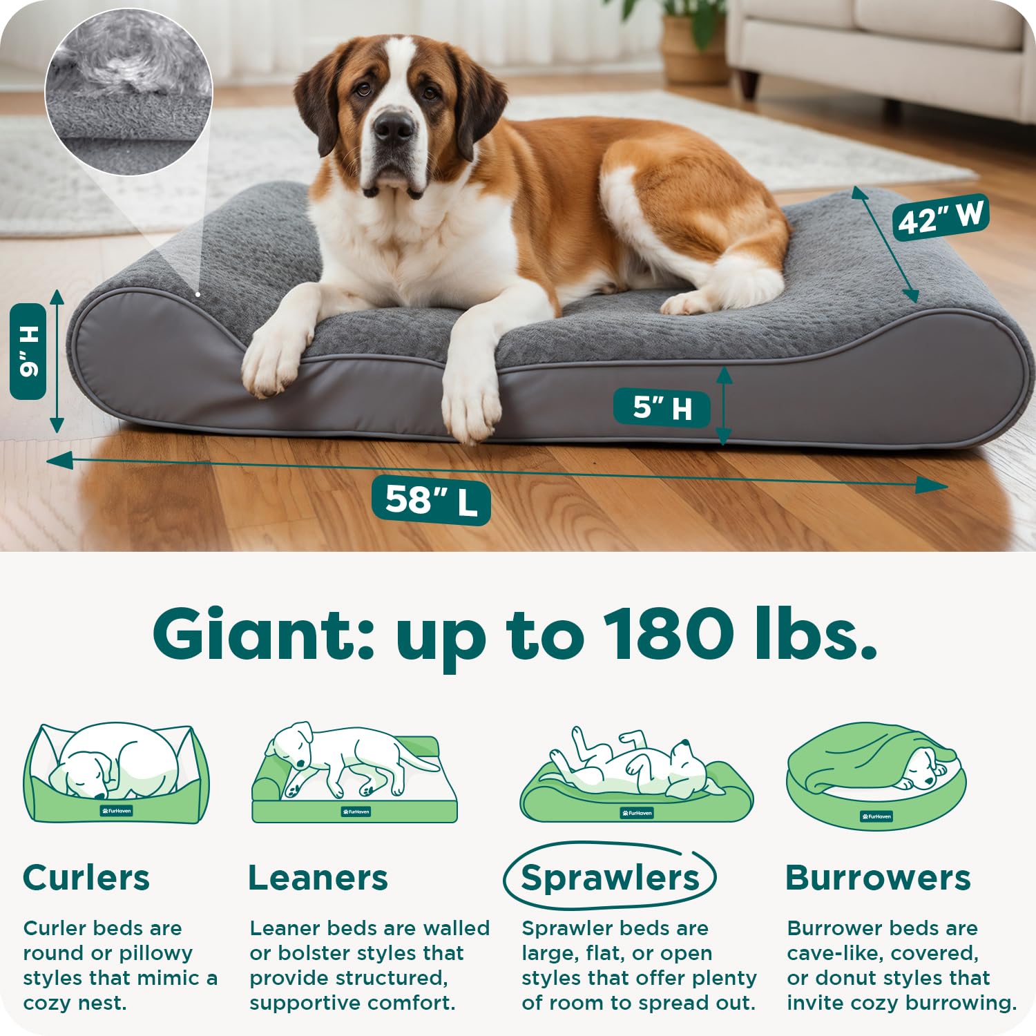 FurHaven Lit orthopédique pour Chiens de très Grande Taille avec Housse Amovible Lavable, pour Chiens jusqu'à 81,6 kg – Matelas Ultra Moelleux en Fausse Fourrure et Daim – Gris, géant/XXXL