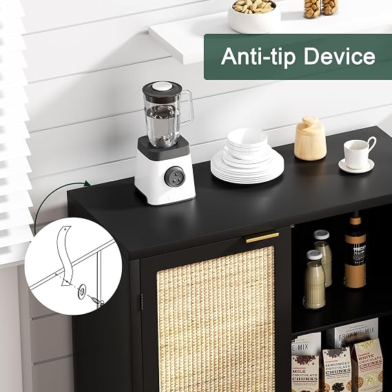 Accent Cabinet Entryway Storage with Rattan Decorating Living Room Sideboard Narrow Storage Cupboard