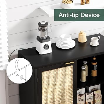Accent Cabinet Entryway Storage with Rattan Decorating Living Room Sideboard Narrow Storage Cupboard