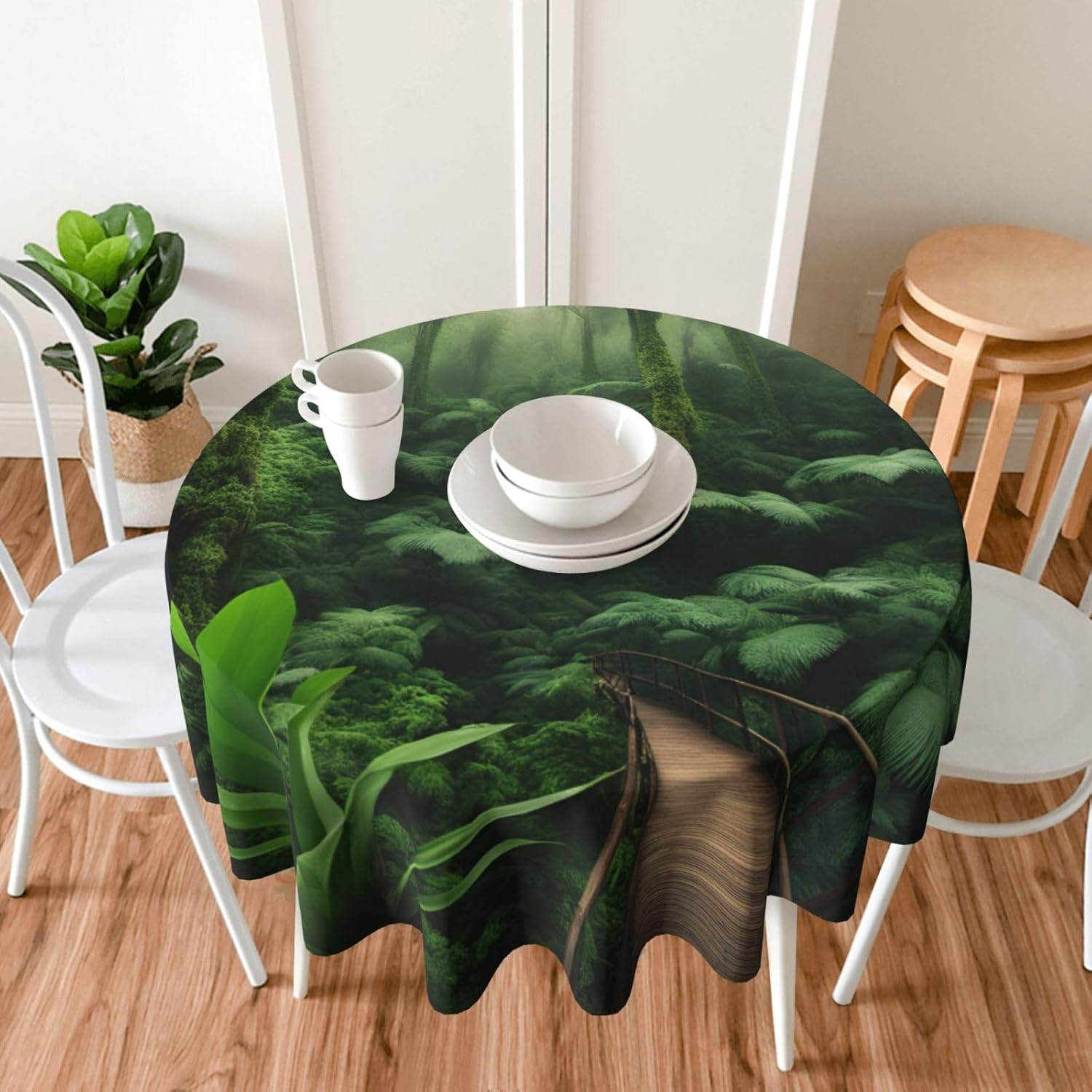 Tropical Rainforest Print Wrinkle Free Dining Table Cover for Birthday Party Farmhouse Tablecloths Up to 60 x 60 Inches