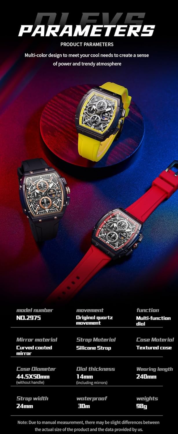 OLEVS Men Watches Business Dress Chronograph Big Square Quartz Analog Male Watch Silicone Strap Waterproof Date Gift Mens Wrsit Watch Silver - Image 5