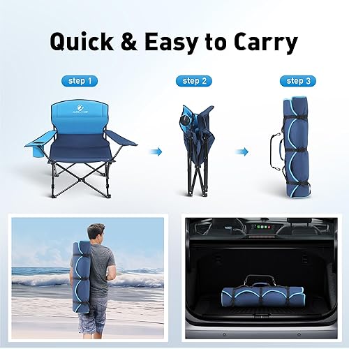 Miniatura 7 de ALPHA CAMP Silla de camping plegable baja, silla de playa portátil con soporte para tazas, bolsa de almacenamiento, bolsa de transporte, silla de