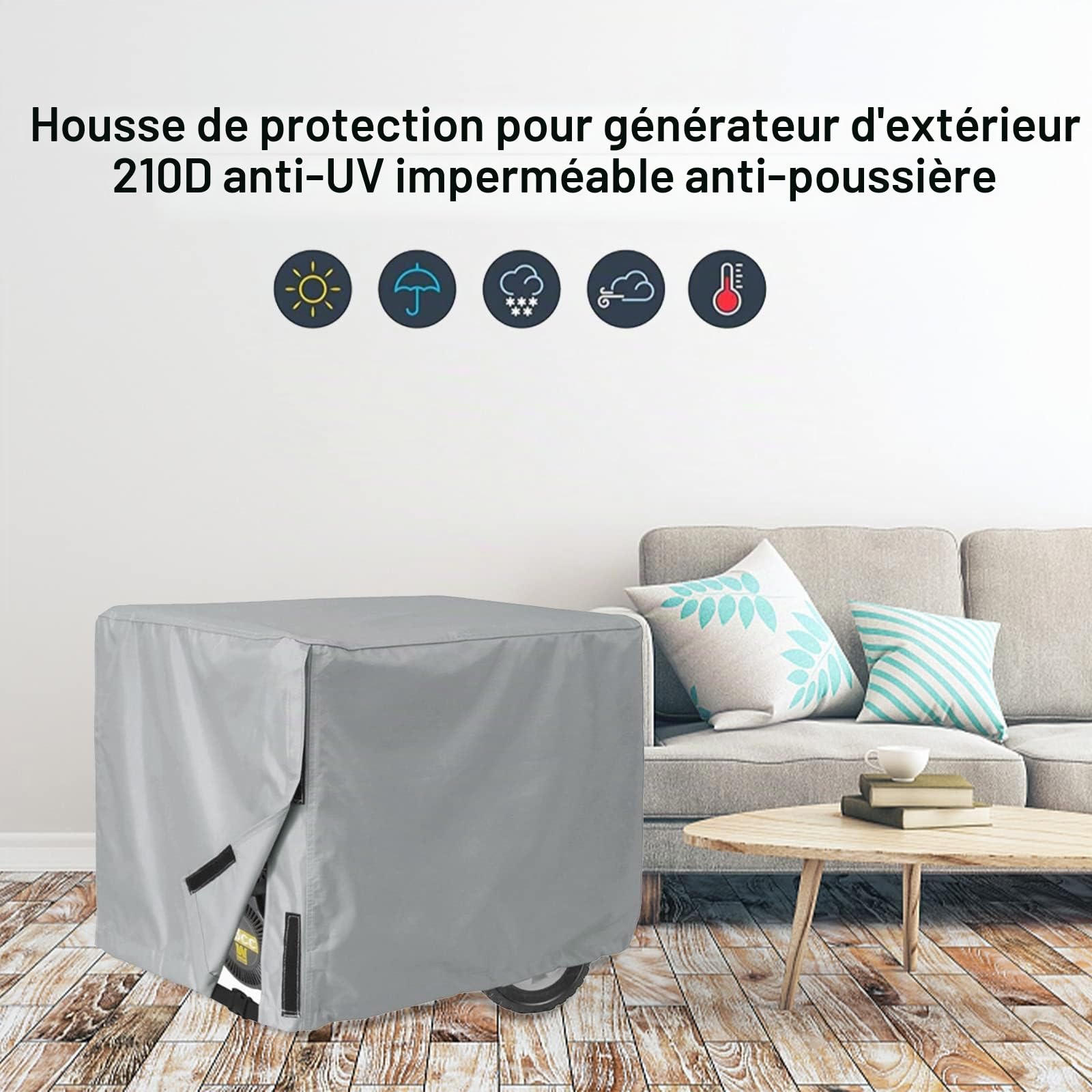 OUKENS Couverture de générateur électrique, Protection de générateur couvre électrique de Patio de Jardin extérieur adaptée à la Plupart des générateurs 3000-5000 Watts,couverture d'équipement (Gris)