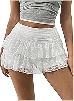 SHENHE Women's Y2K Lace Mini Skort with Shorts - High Waisted A-Line Ruffle Skirt for Summer Outfits