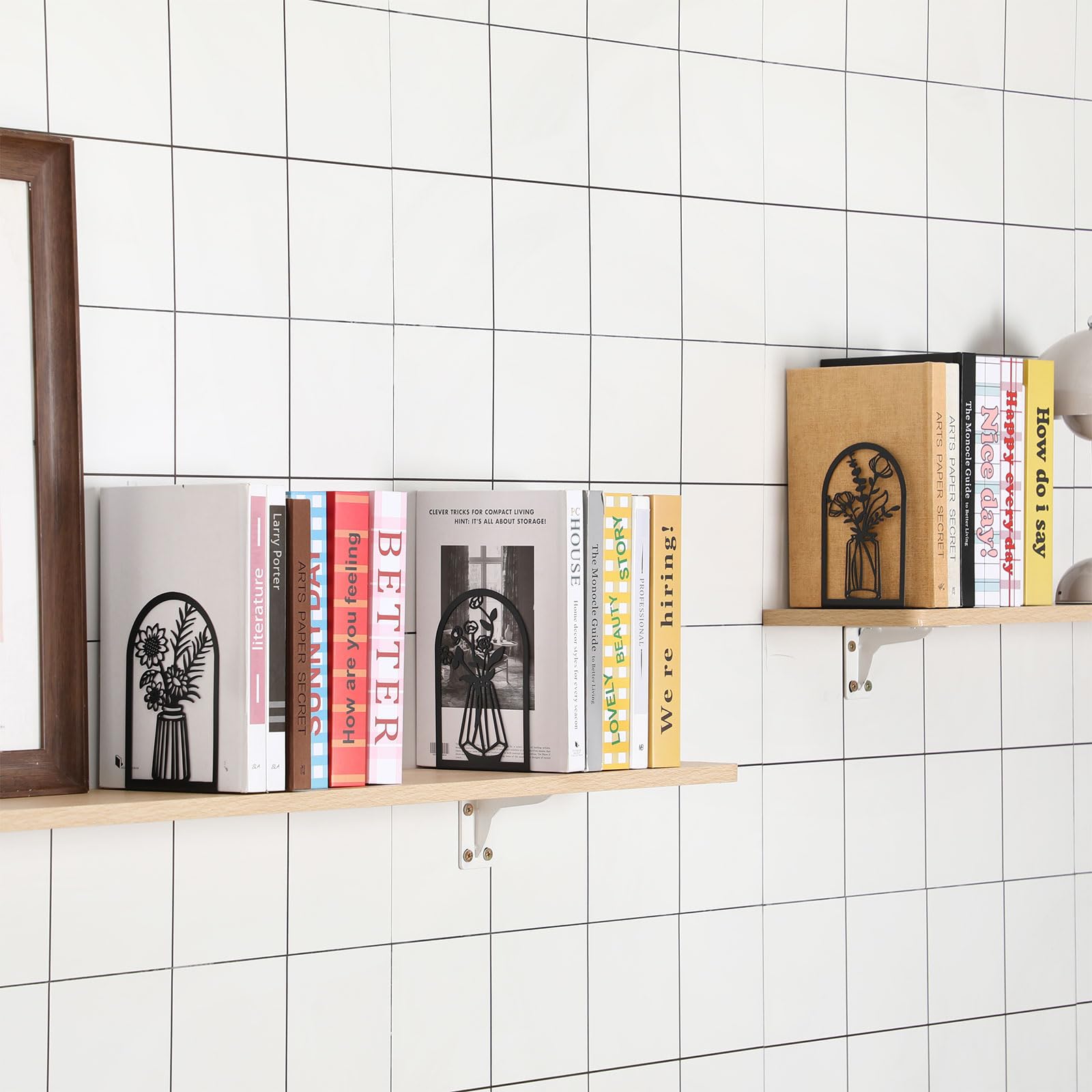 Faccito 5 paia di fermalibri in metallo nero per mensole, decorativi, antiscivolo e supporto per mensole per libri pesanti, forniture scolastiche per casa e ufficio