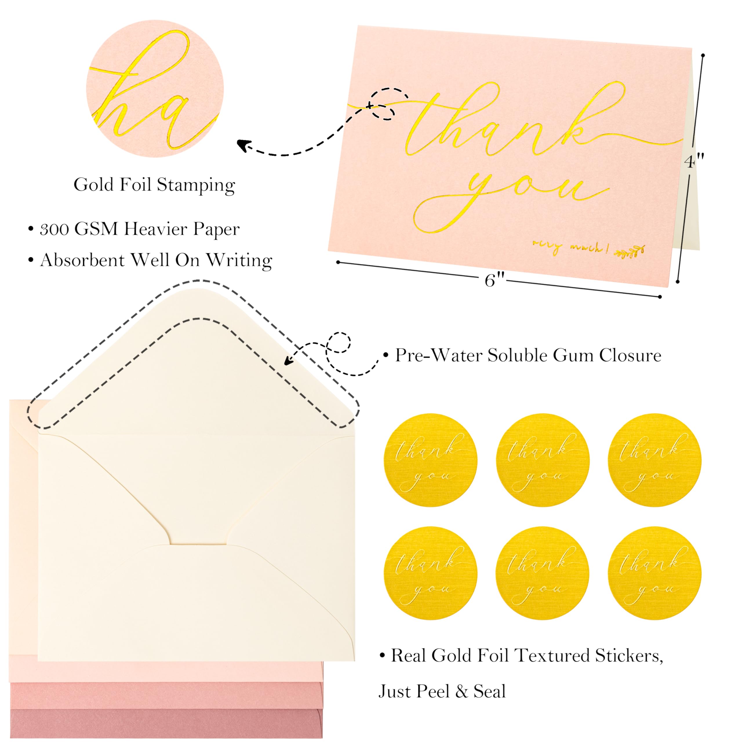 Crisky Lot de 50 cartes de remerciement avec 50 enveloppes et 50 autocollants, simples, chics et élégantes, parfaites pour : mariage, affaires, anniversaire, remise de diplôme, etc. 10,2 x 15,2 cm