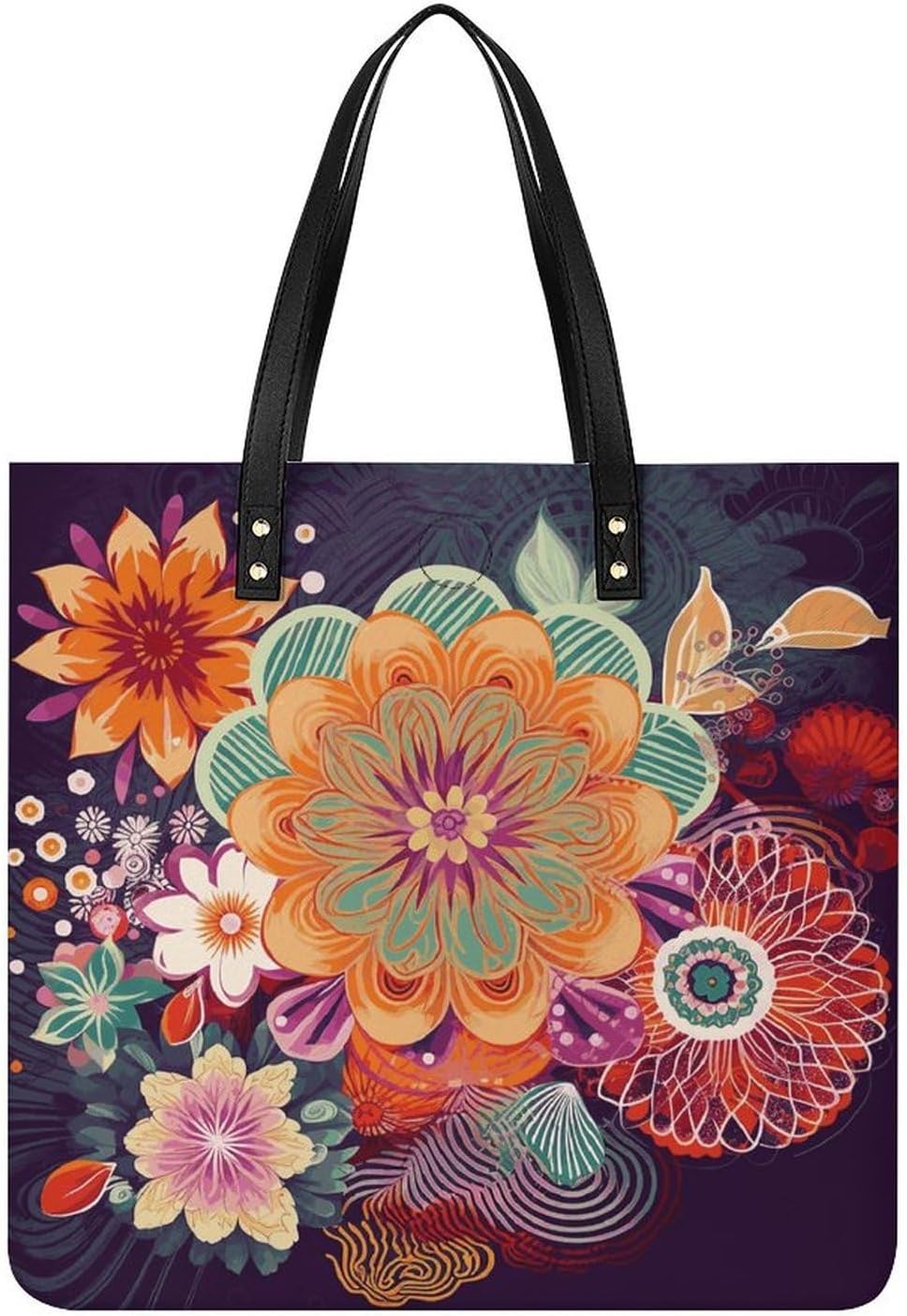 Bohemian Colored Flower Handbags Large Capacity, Tote Bag Stylish Slouchy, Shoulder Bags for Work Beach Travel And Shopping Grocery.