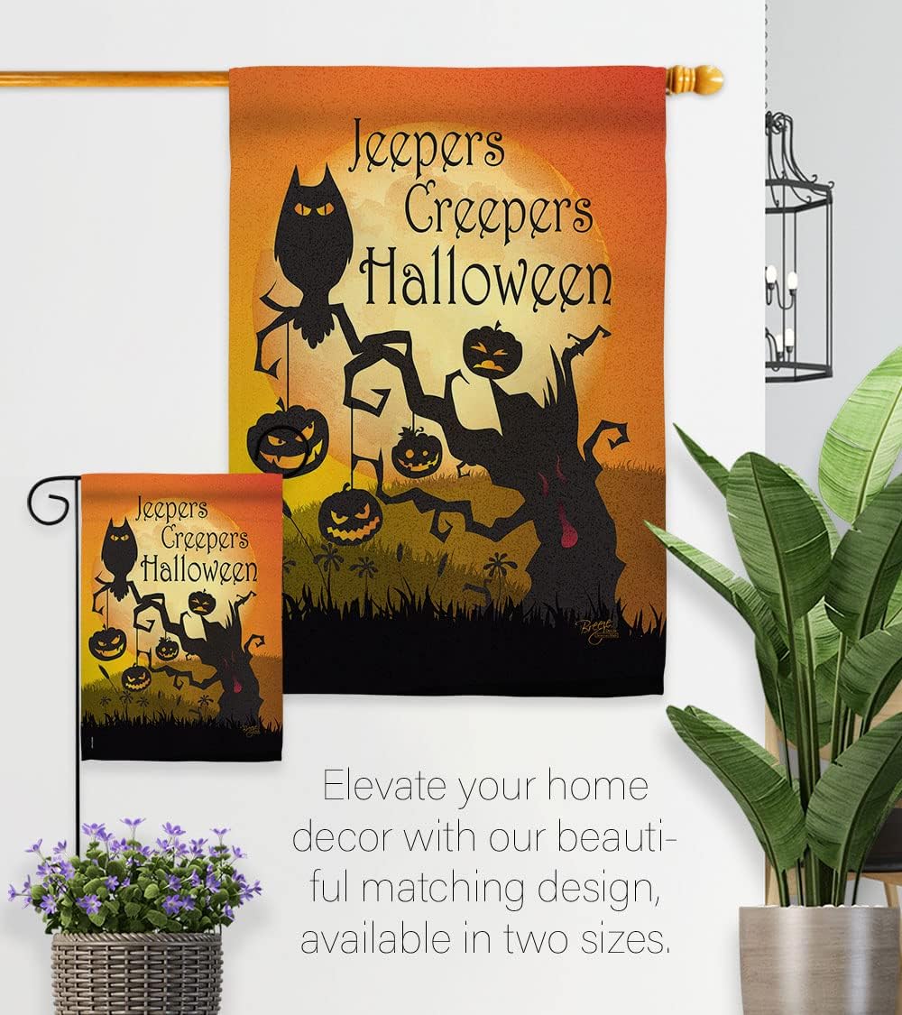 Jeepers Creepers House Flag - Pack Fall Halloween Witch Trick or Treat Spooky Night Black Cat Season Autumntime Pumpkin USA Vintage Applique - Banner Small Garden Yard Gift Double-Sided 28 X 40
